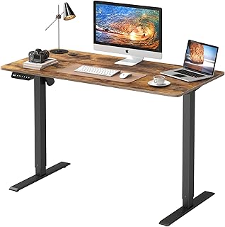 Yornoli Electric Standing Desk Height Adjustable 120 * 60cm Sit to Stand Desk Stand up Desk Computer Work Desk for Home Office Black Frame/Rustic Brown Table Top