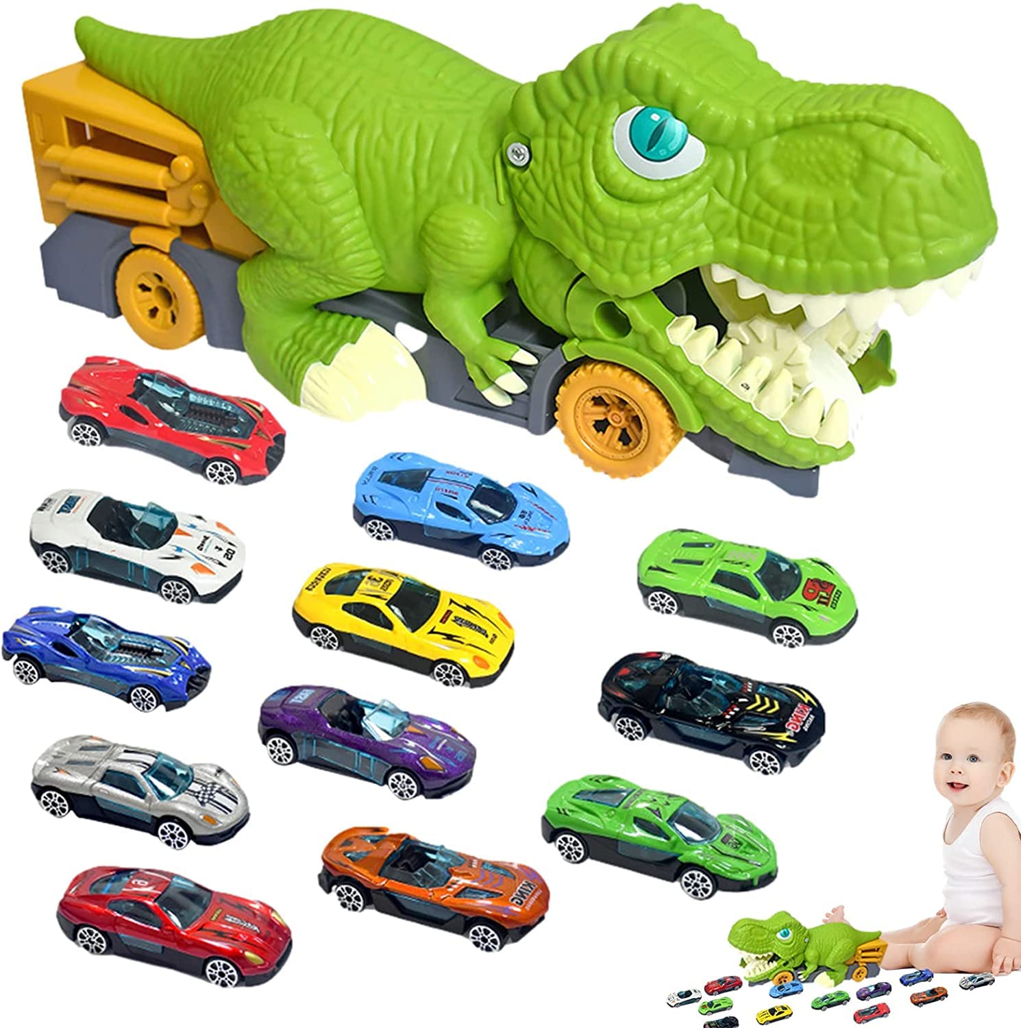 恐竜 トラック 輸送車 キャリア 恐竜の足跡 レース プレゼント 車7個セット Amazon | PEWETE トランスフォームキャリアトラック 恐竜