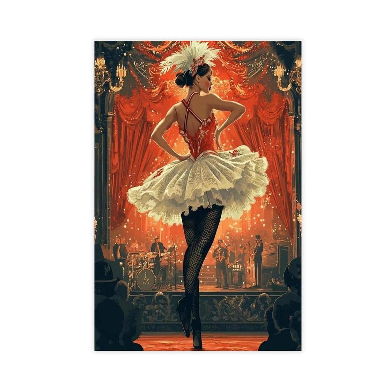 Stampa artistica su tela con illustrazione di cabaret francese, Cancan Dance, decorazione per camera da letto, ufficio, camera da letto, regalo, 60 x 90 cm
