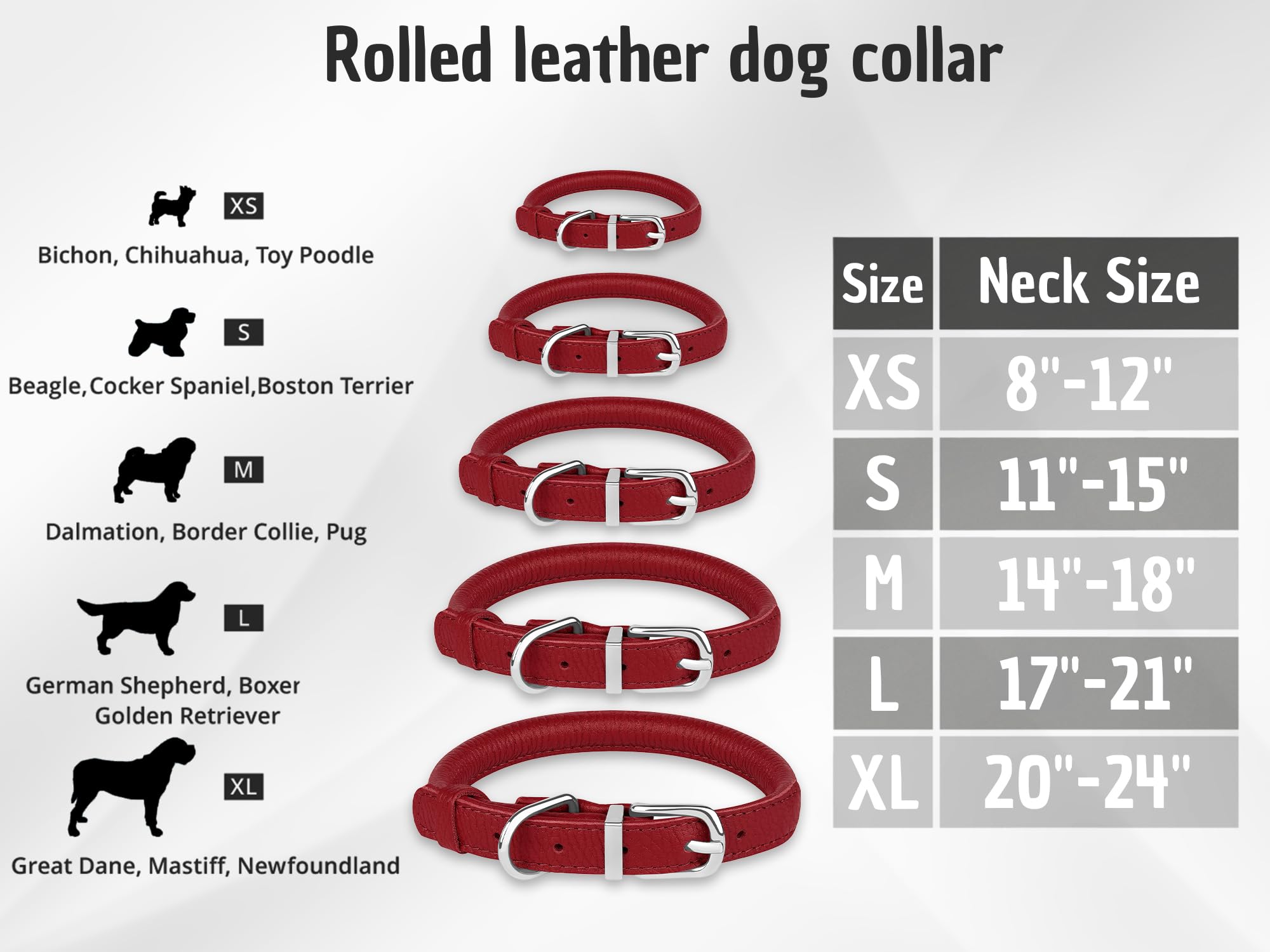 OOPSDOGGY Rolled Leather Dog Collar Soft Roll Collars for Small Medium Large Dogs Puppy (Red, M, 12"-15") - Image 3