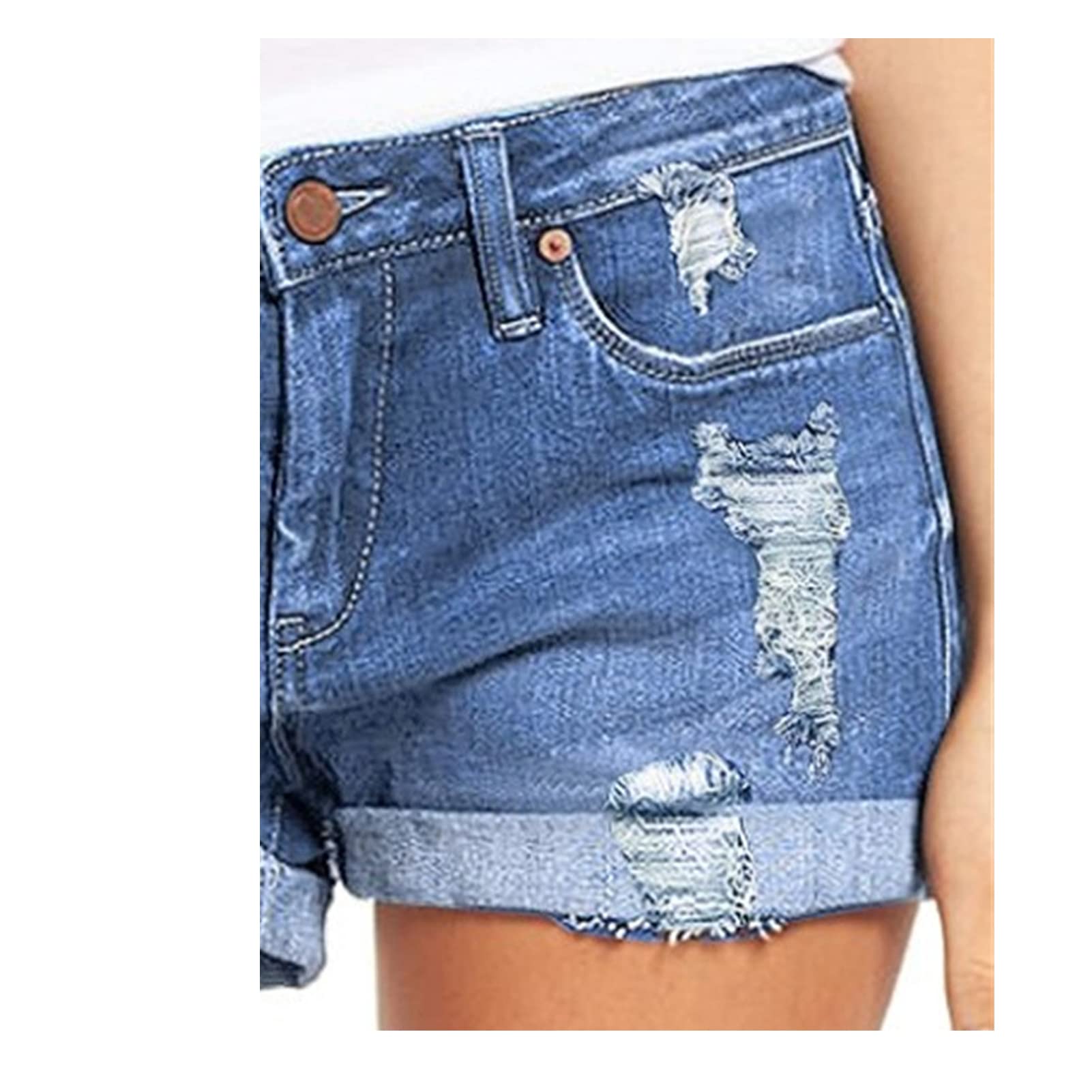 JEKE-DG Women's Ripped Denim Jean Shorts Rolled Hem Distressed Jeans High Waisted Stretchy Folded Hem Short Jeans (XX-Large,Light Blue)
