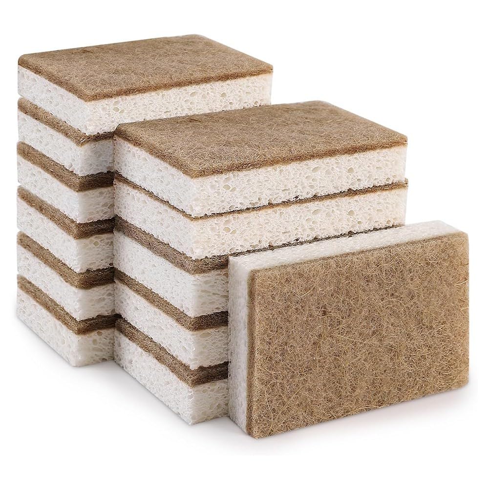 omolly 12 Pcs Eco Sponge Scourers, Natural Washing Up Sponge, Dual Sided Dish Sponge, Biodegradable Kitchen Sponge, Reusable Cellulose Sponge Pan Scrubbers, Non Scratch Sponges for Dishes
