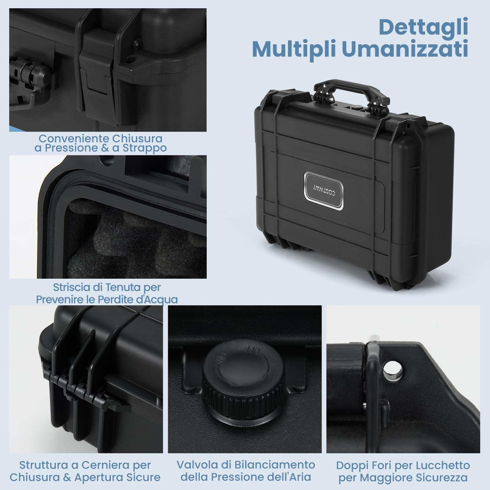 GYMAX Valigia Impermeabile Rigida, con Spugna Protettiva, Adatto per Macchina Fotografica, Videocamera, Ideale per Trasporto e Viaggio, Nero (47 x 37 x 18 cm)