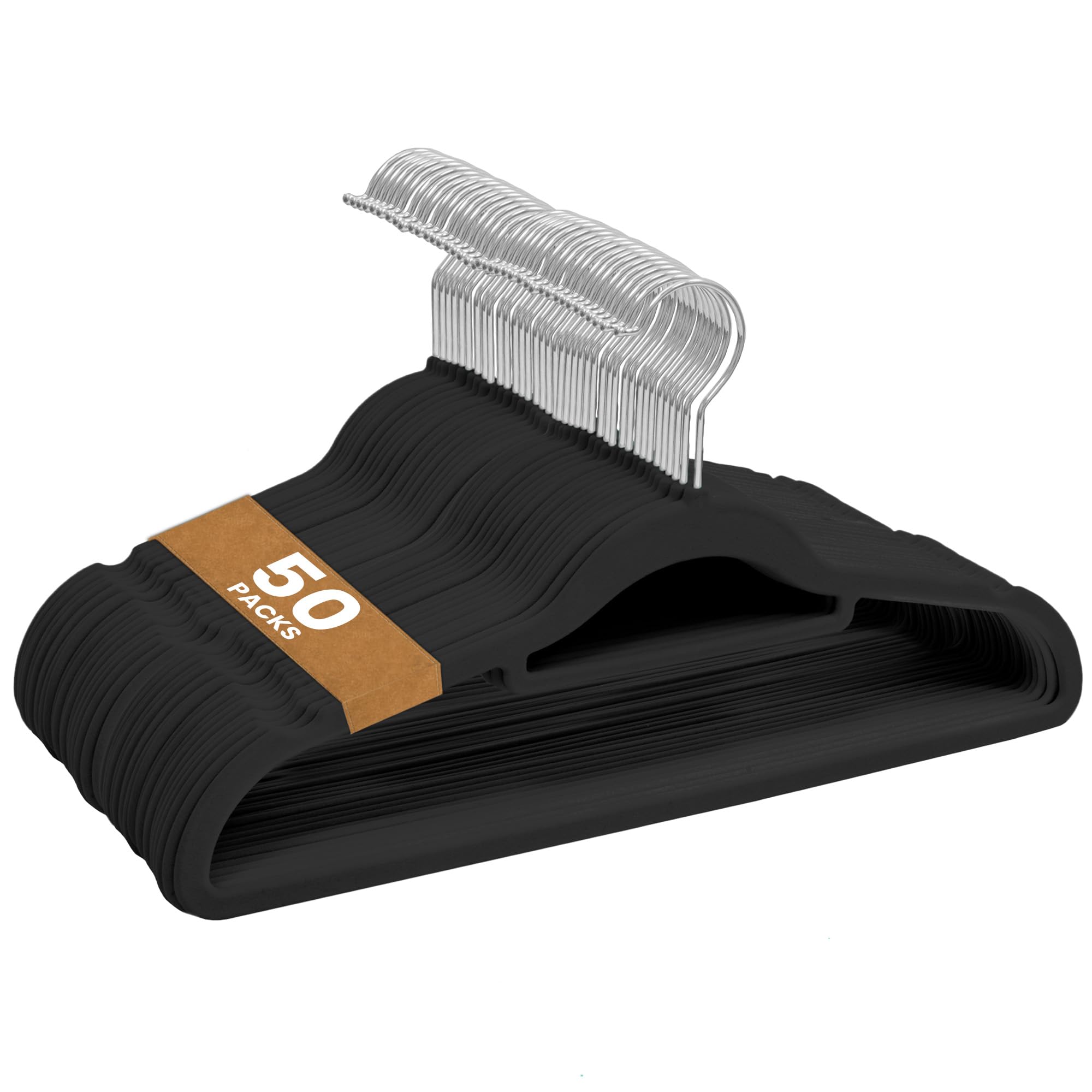 Sasha Morel Velvet Coat Hangers - Non-Slip - Black - 50 Pack