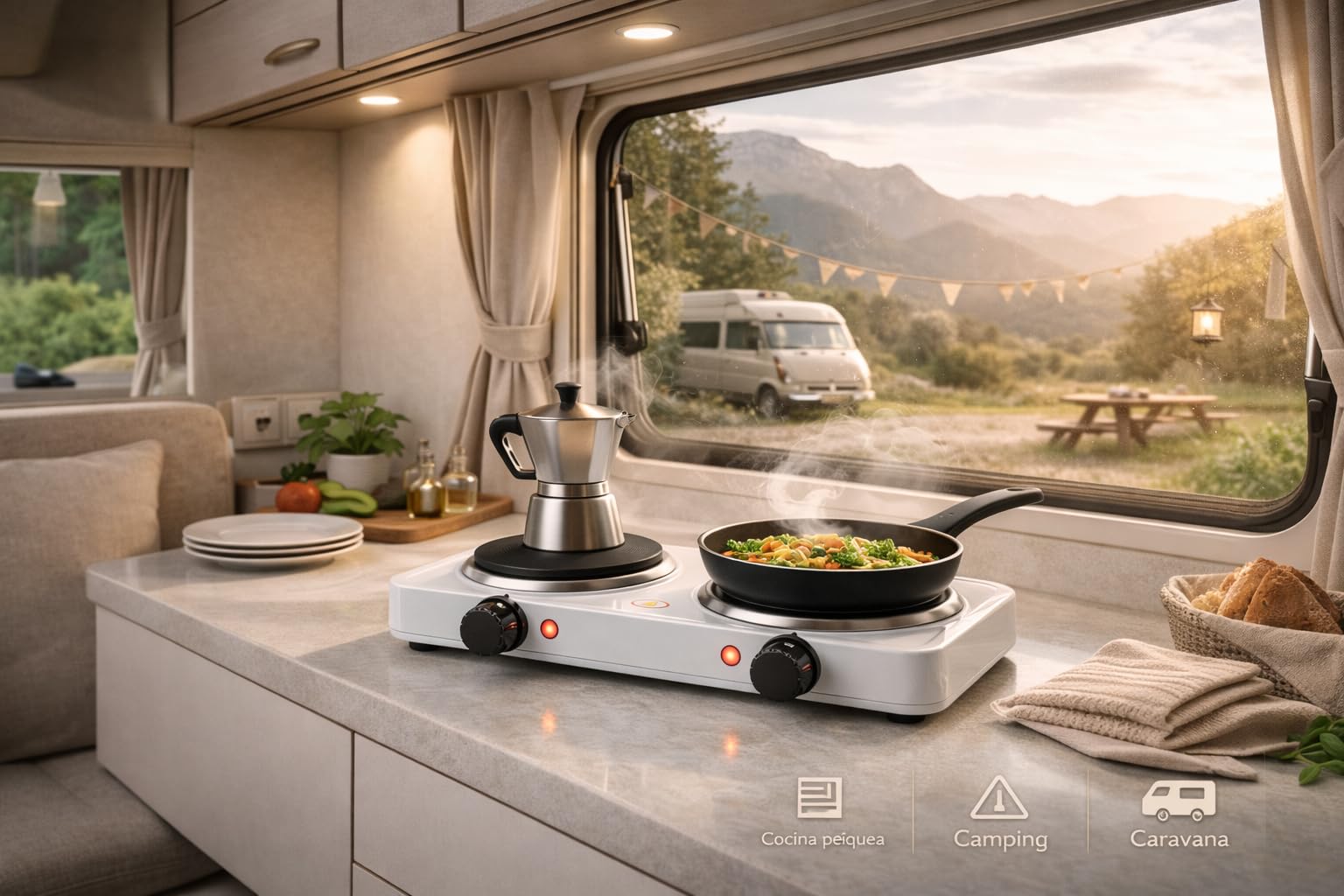 Cuisine électrique double four 2000 W 2 feux plaque électrique camping garantie MP-CE2000