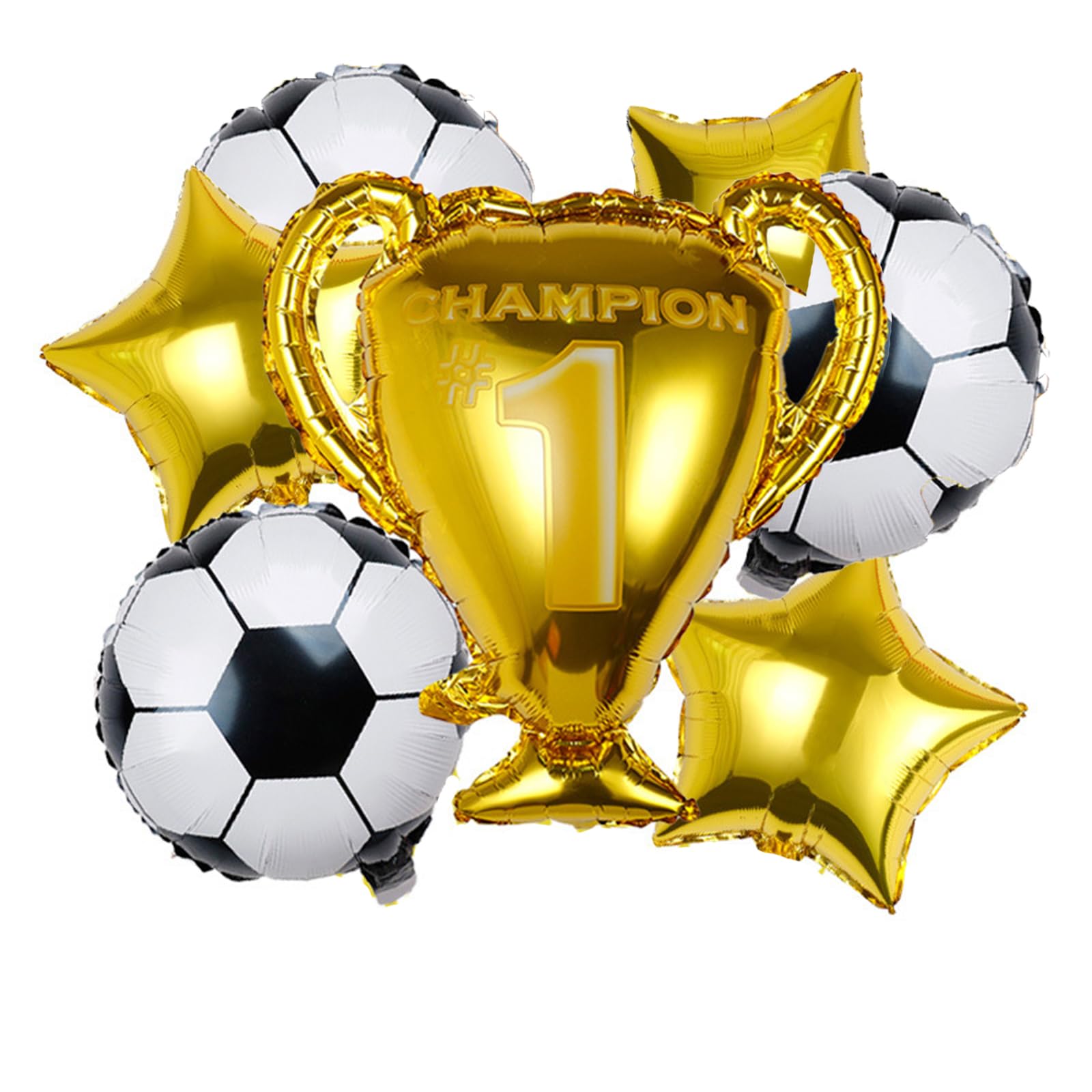 7PCS World Cup Balloons Set,Football Hanging Swirls, Gold Championship Shape Balloon,Game Party Decorations,Football Balloons Reusable Soccer Theme Birthday Party Supplies with Trophy and Stars