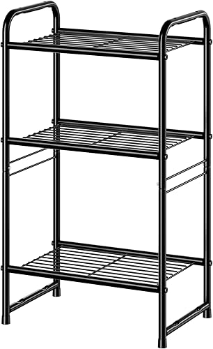 wkokos Estantería de almacenamiento de acero de 3 niveles, organizador de acero, estante de alambre para el hogar, cocina, oficina, negro (11.8