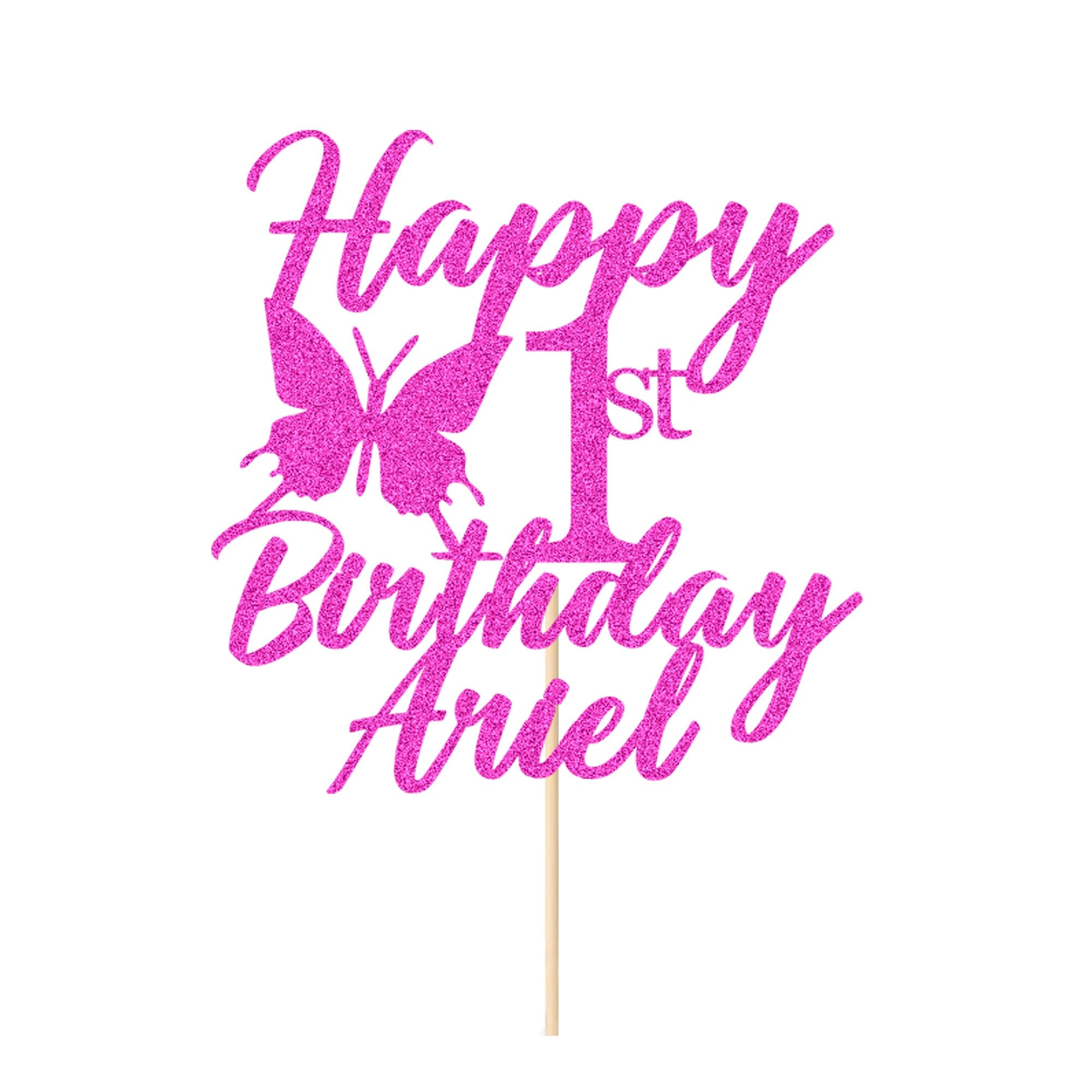Personalised Happy Birthday Cake Topper Cake Decorations Birthday Cake Toppers Gifts Custom Double-Sided Glitter Cake Toppers with Any Age & Name for 1st 3rd 18th 21st 30th 40th(Pink) — image 1