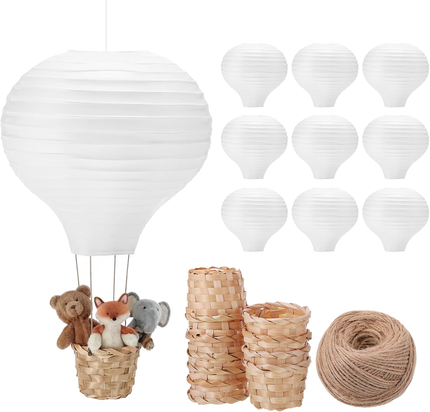 Meooeck 10 Pcs Hanging Hot Air Balloon Decorations Paper Lanterns 12 Inch Reusable Hot Air Balloon Decor Paper Lanterns Set for DIY Craft Wedding Birthday Christmas Home Living Room (White)
