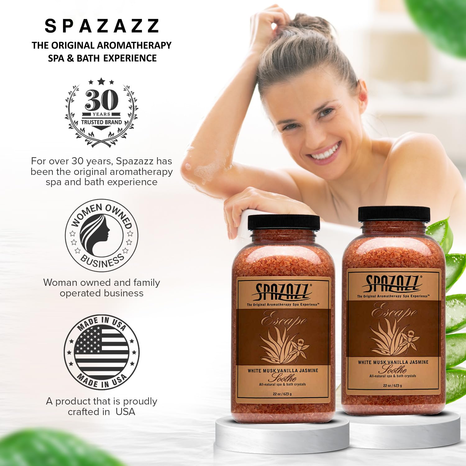 Spazazz Escape Cristales para SPA Blancos Almizcle Vainilla Jazmín Fragancias para Jacuzzi 1Kg
