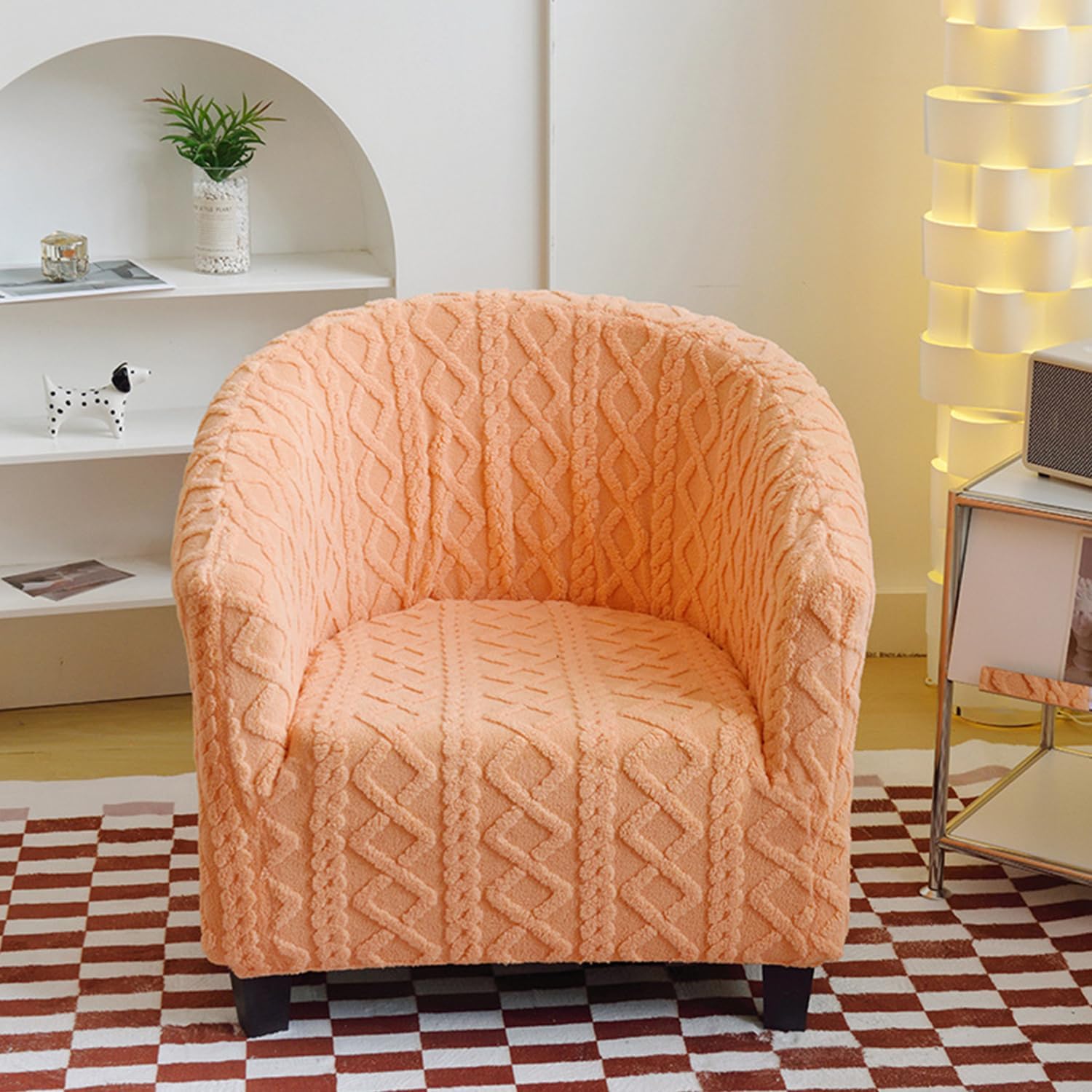 Beige,Club Chair Cover, Club Chair Cover Removable Stretch Tub Chair Slipcover Dustproof Armchair Covers Sofa Cover Round Barrel Chair Cover Couch Furniture Protector Cover for Living Room