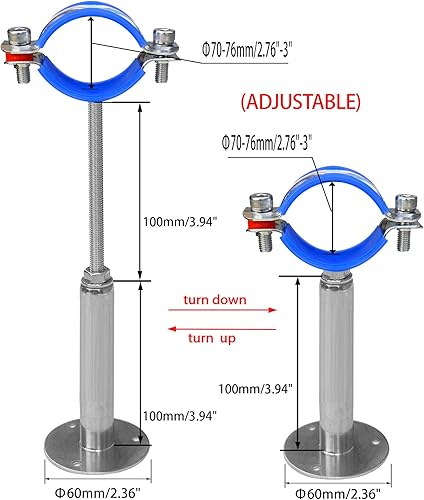 Miniatura 2 de Soportes de tubería de montaje en techo para montaje en pared, abrazaderas de tubo ajustables, perchas  acero inoxidable 304, 2 piezas adecuadas