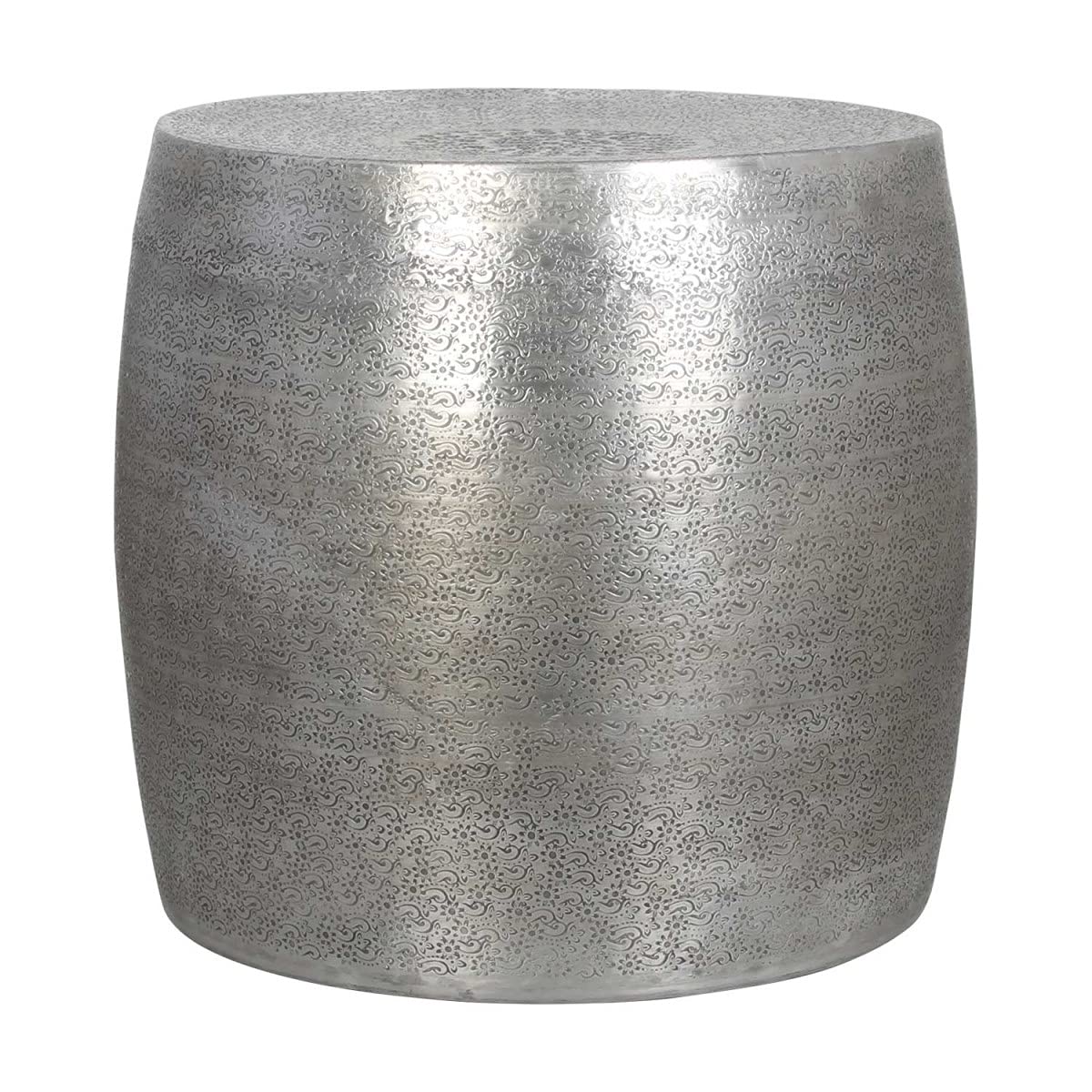 Casa Moro Orientalischer Hocker Ayoub Silber aus Aluminium mit Hammerschlag | Beistelltisch gehämmert modern Sofatisch rund | Boho Chic Couchtisch | Wohndeko | TSV5000