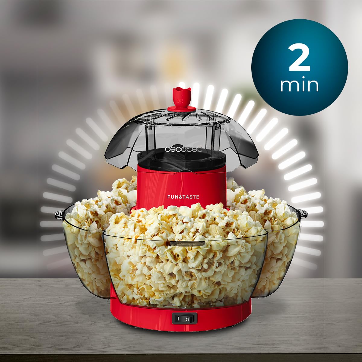 Cecotec Machine à popcorn électrique Fun&Taste P'Corn Lotus. Machine à popcorn de 1200 W, popcorn prêt en 2 minutes, comprend 4 récipients amovibles, capacité totale de 4,5 L.