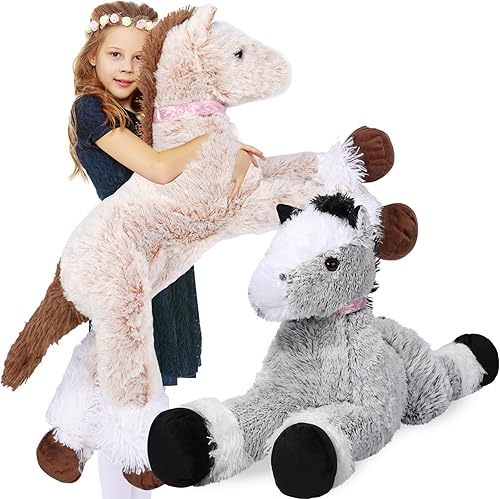 2 piezas de caballo gigante de peluche de caballo largo, almohada de peluche grande de caballo de peluche, gran regalo para niños, Navidad, día de