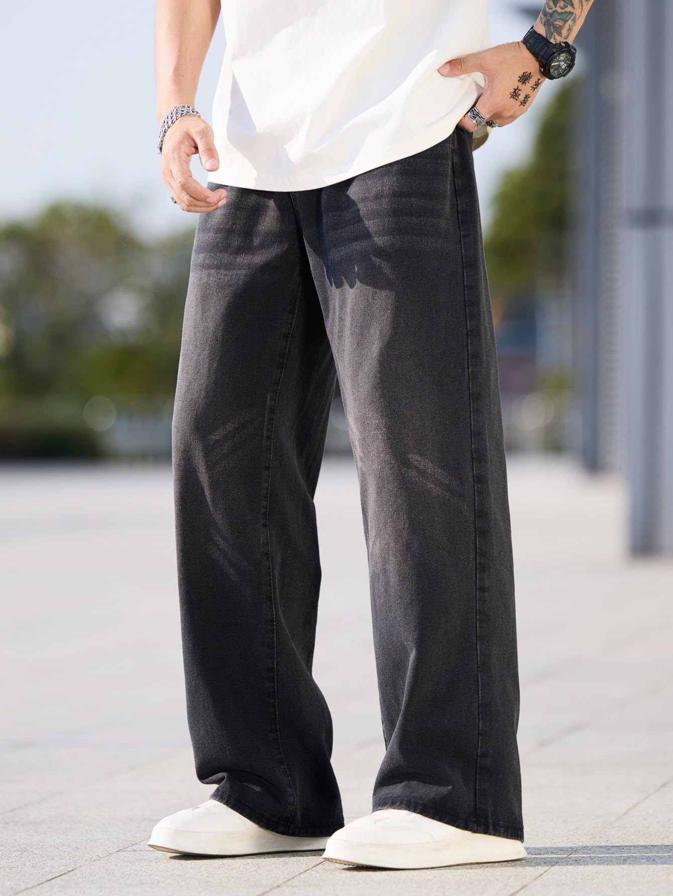 Jeans Baggy Hip hop pour Hommes,Jeans Skater à Jambe Large,Pantalons en Denim à Coupe Loose,Streetwear