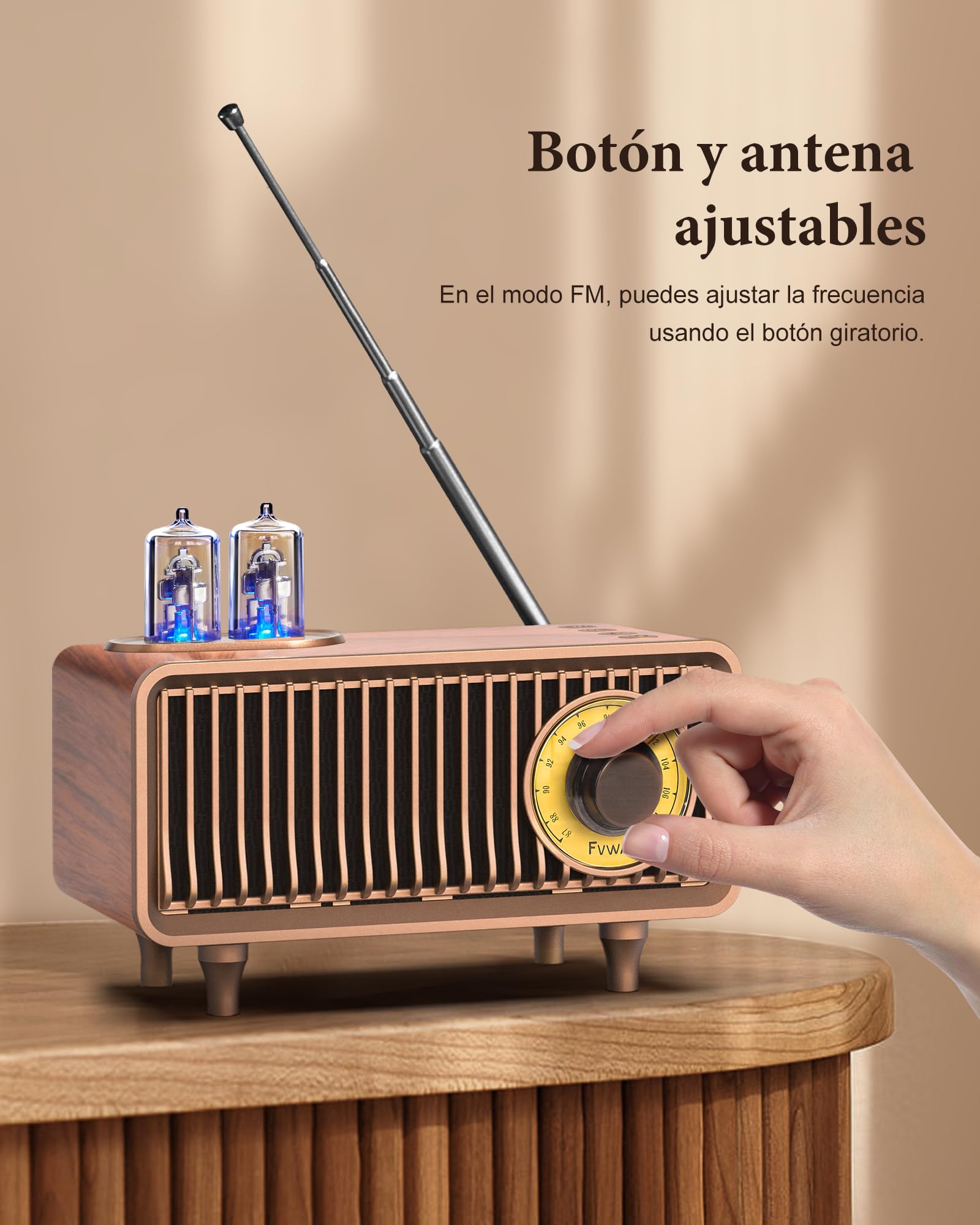 COLSUR Radio Vintage Retro Altavoz Bluetooth, Mini FM Recargable de 5W 1500Mh, Altavoz Sonido de Graves, Soporta la Entrada AUX, Transistor Radio para Cocina, Salón, Jardín