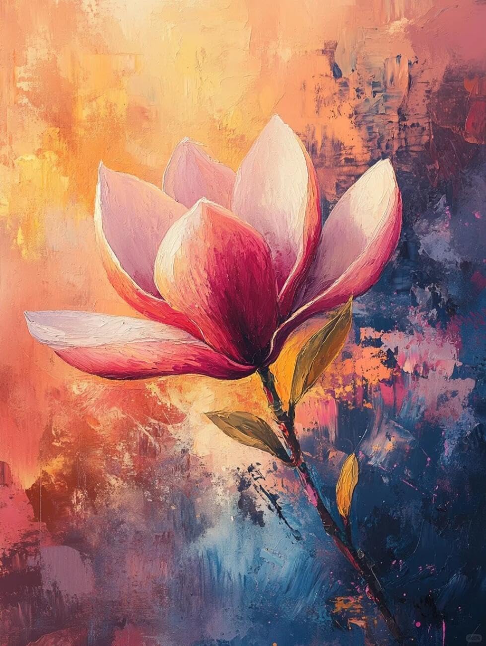 Henypt Pre Printed Cross Stitch Kit Pink Magnolia Flowers DIY Arts Aand Craft Kit for Beginners The Elderly with Accessories Home Wall Art 14CT 50x70cm