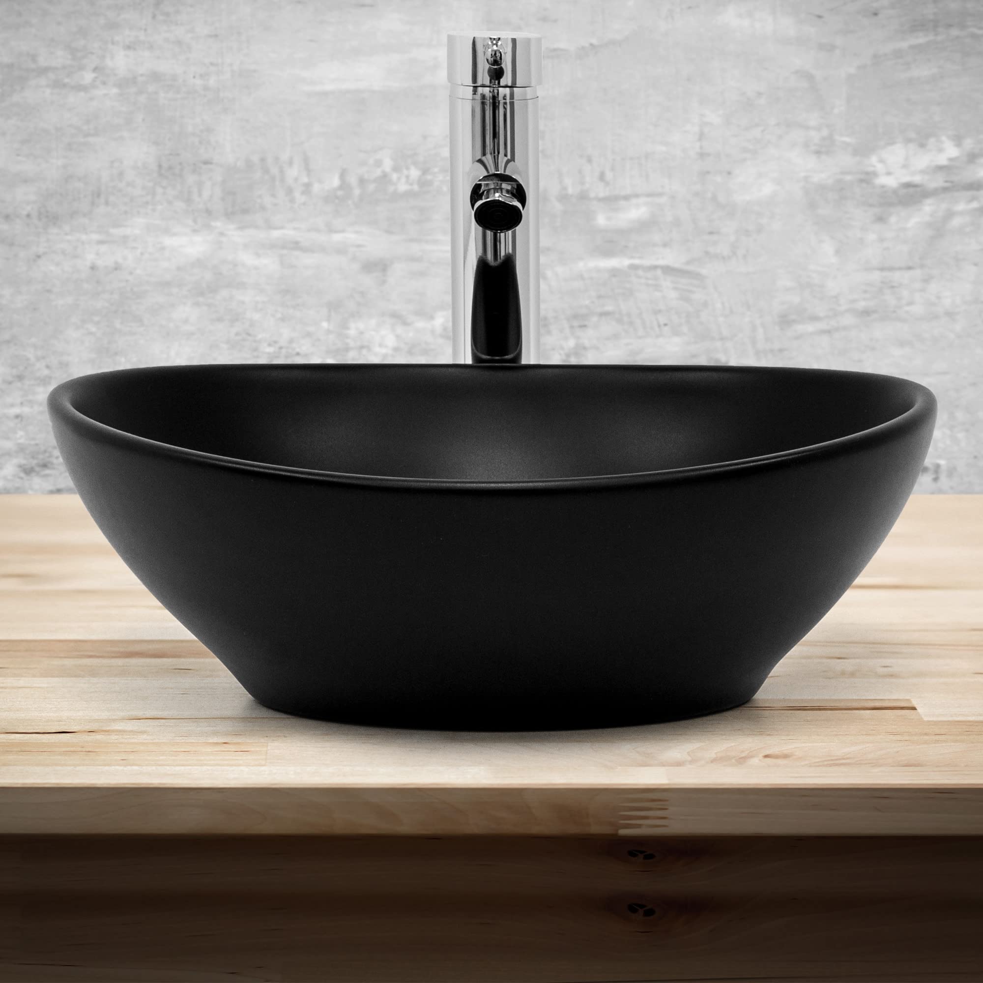 ML-Design Lavabo da Appoggio 41x33,5x14,5 cm in Ceramica Nera Opaca Lavello Ovale Lavandino Design Semplice Moderno con Foro di Scarico Lavamani Vaschetta Elegante da Bagno Toilette WC Sanitari Casa