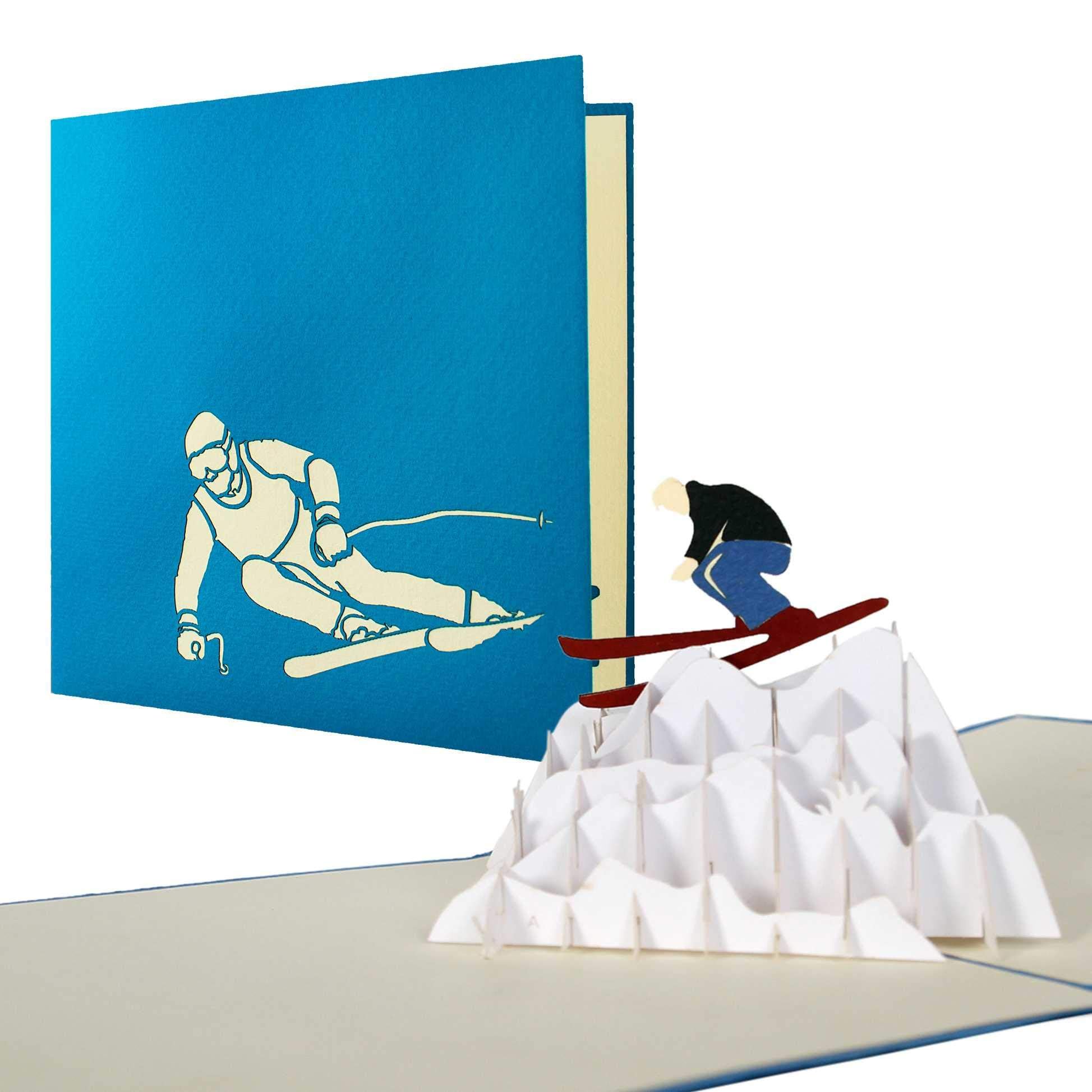Biglietto pop-up 3D per sciare fatto a mano - Italia