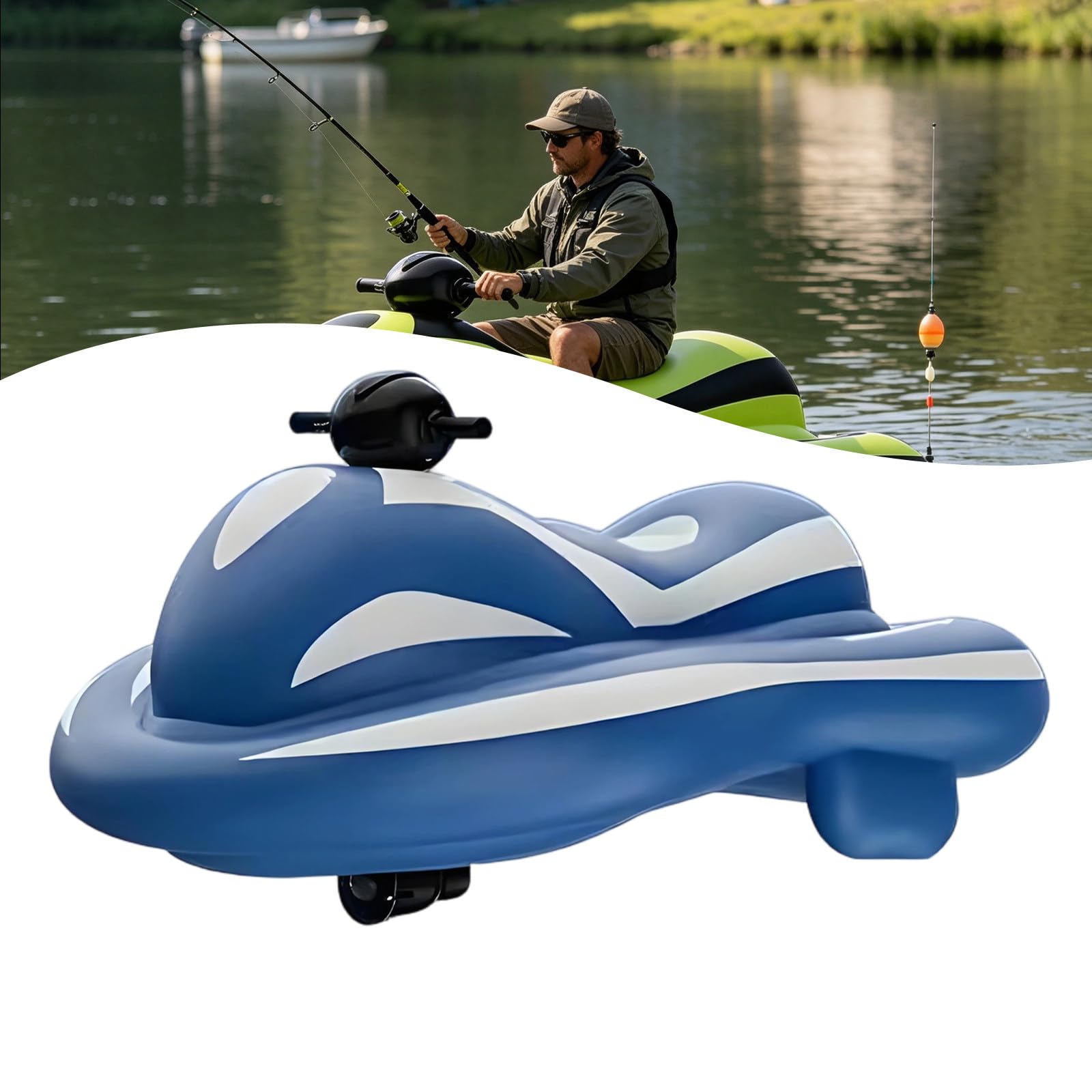 Moto De Agua Hinchable con 250w Motor, Moto Electrica Adulto, 60 Min De Uso, 6-8 Km/H, Capacidad De Carga 100 Kg, para Buceo, Pesca Y Aventuras En La Costa Blue