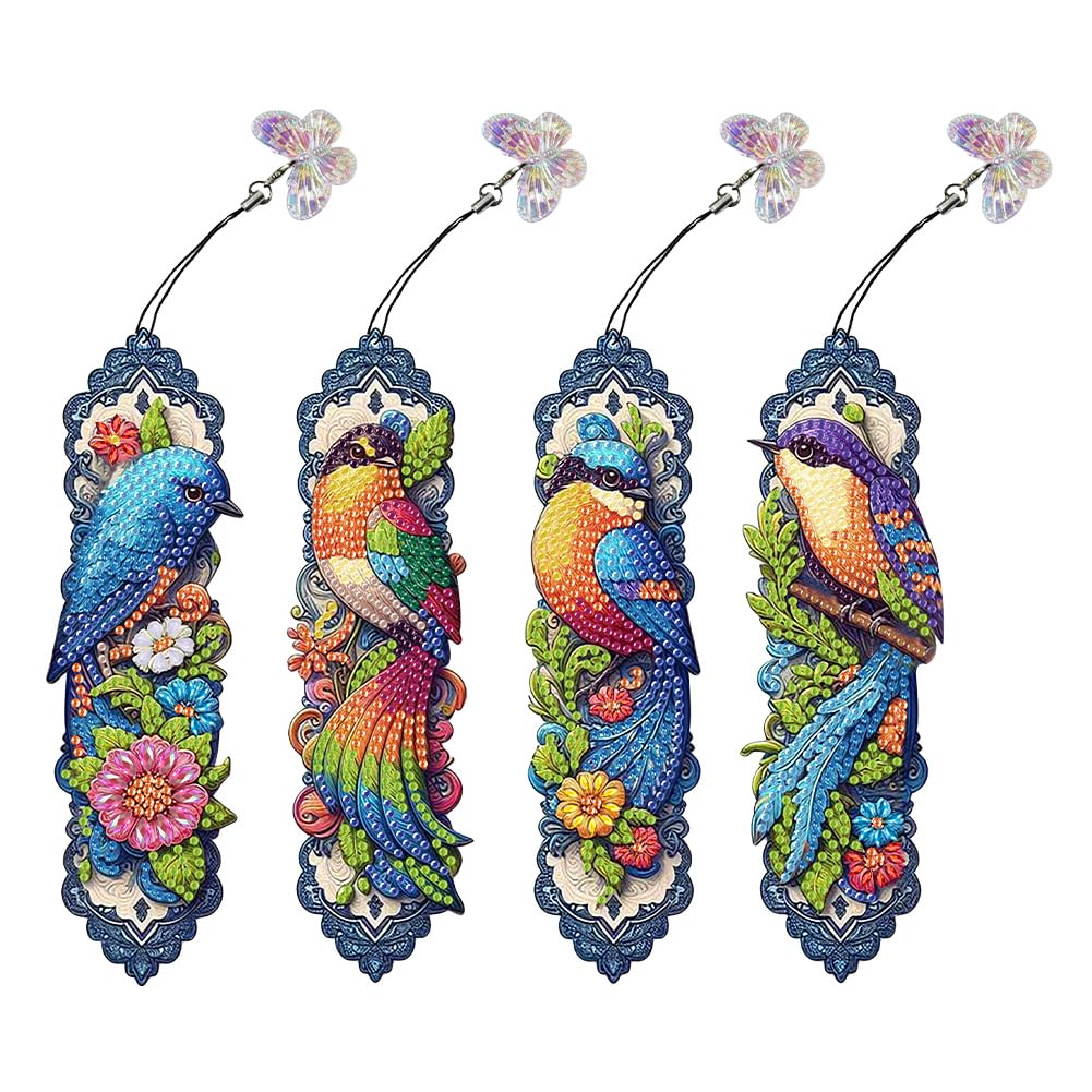 Fiorky Y Fiork 4Pcs 5D Di Fortial Special Shaped Drill Diamond Painting Kit, Butterfl Flower Diamond Painting Bookmark Making Kit Diamond Art Bookmark With Pendant For Kids Adults Beginners