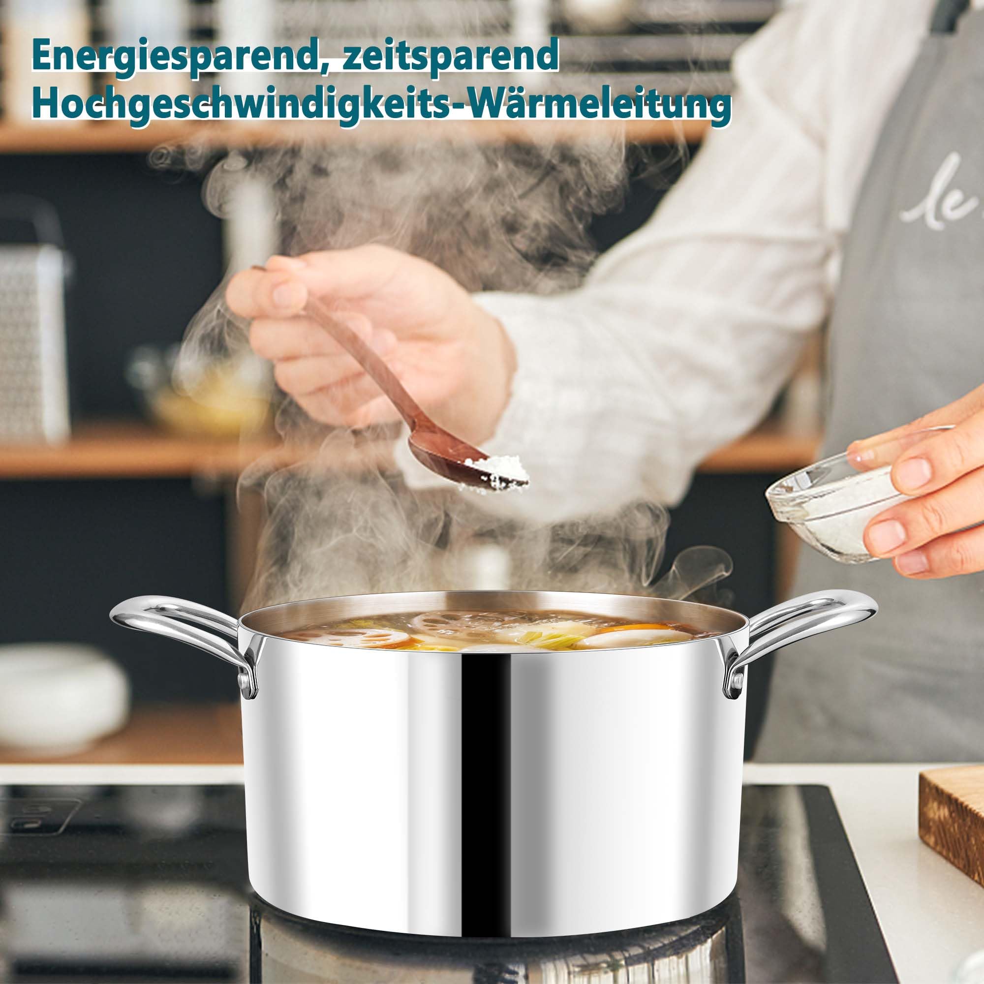 Joyfair Steelpan, 16 cm, premium 3-laags roestvrijstalen melkkan, inductie met deksel, 1,8 liter kookpan met lange handgreep, kleine pannen voor alle warmtebronnen, ongecoat en vaatwasmachinebestendig