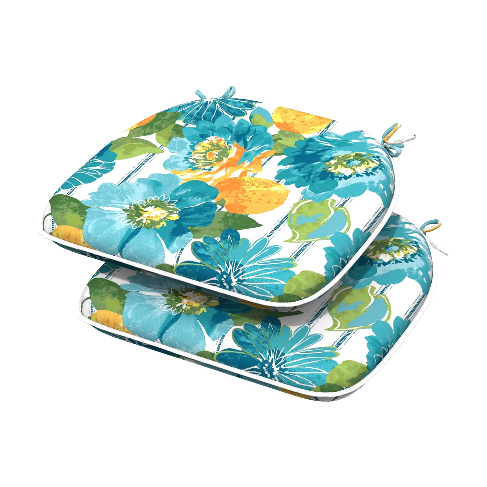 TWLEAR Indoor/Outdoor Chair Cushions 16x17 Inch, Patio Chair Cushions with Ties, All Weather Seat Cushions for Patio Furniture Home Garden Chair Use, Set of 2, Lotus Blue