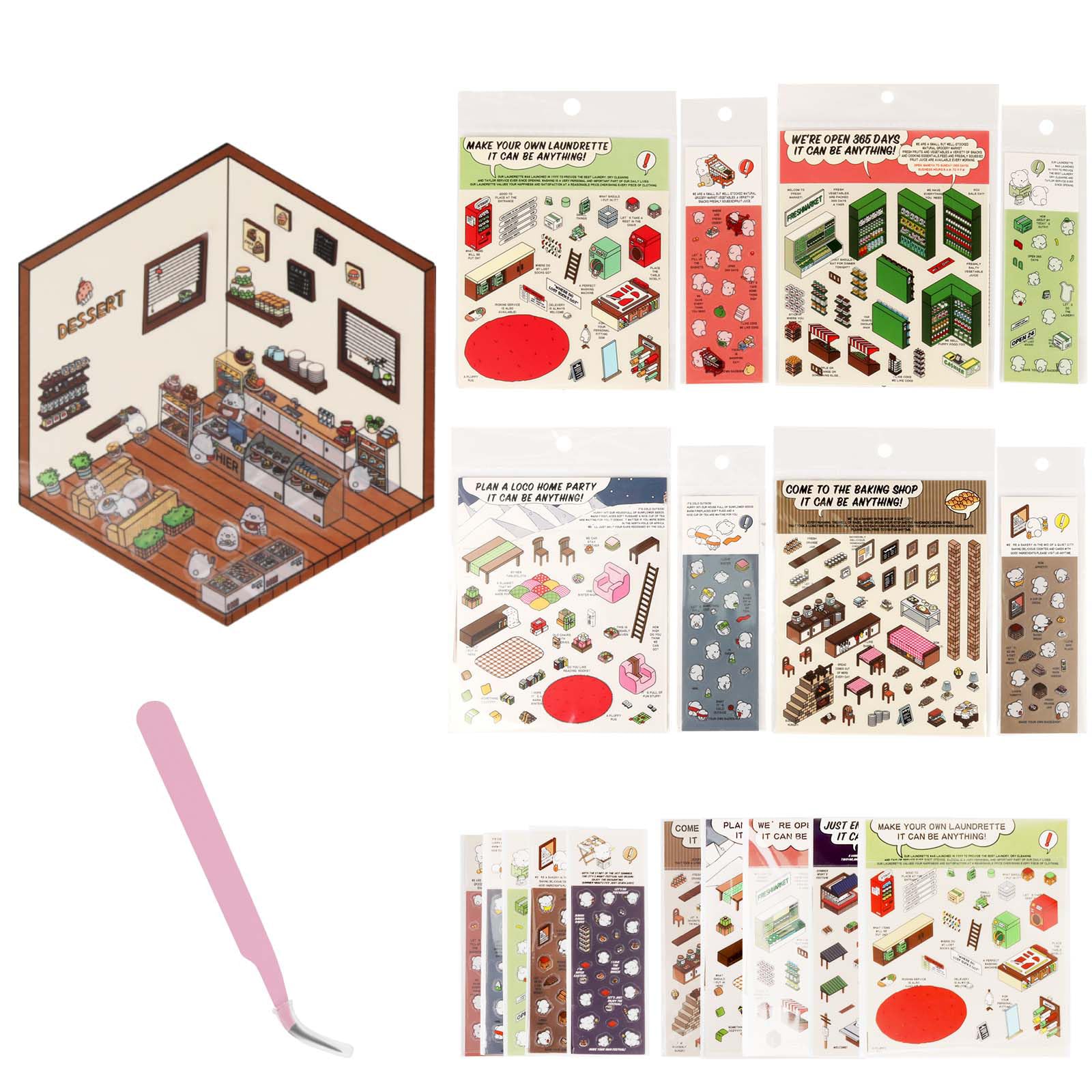 10 Sets DIY 3D House Stickers, 2025 3D House Sticker Make Your Own Supermarket Fun DIY Stickers Scene Diy 3D Sticker Scene for Adult Kids Relief Stress Pass The Time