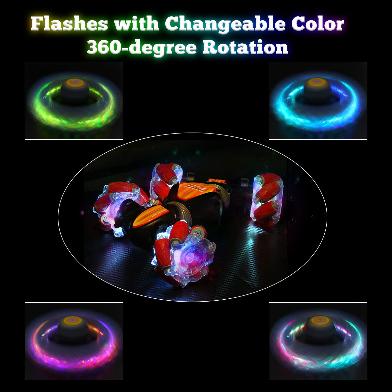 Gesture Sensing RC Stunt Car for Kids with Light, 4WD Off Road Vehicle Truck, 1:20 Double Sided 360 Rotating 2.4 GHz Remote Control Car Toy for Girls Boys Adults Age 4+, Xmas Birthday Gift Red