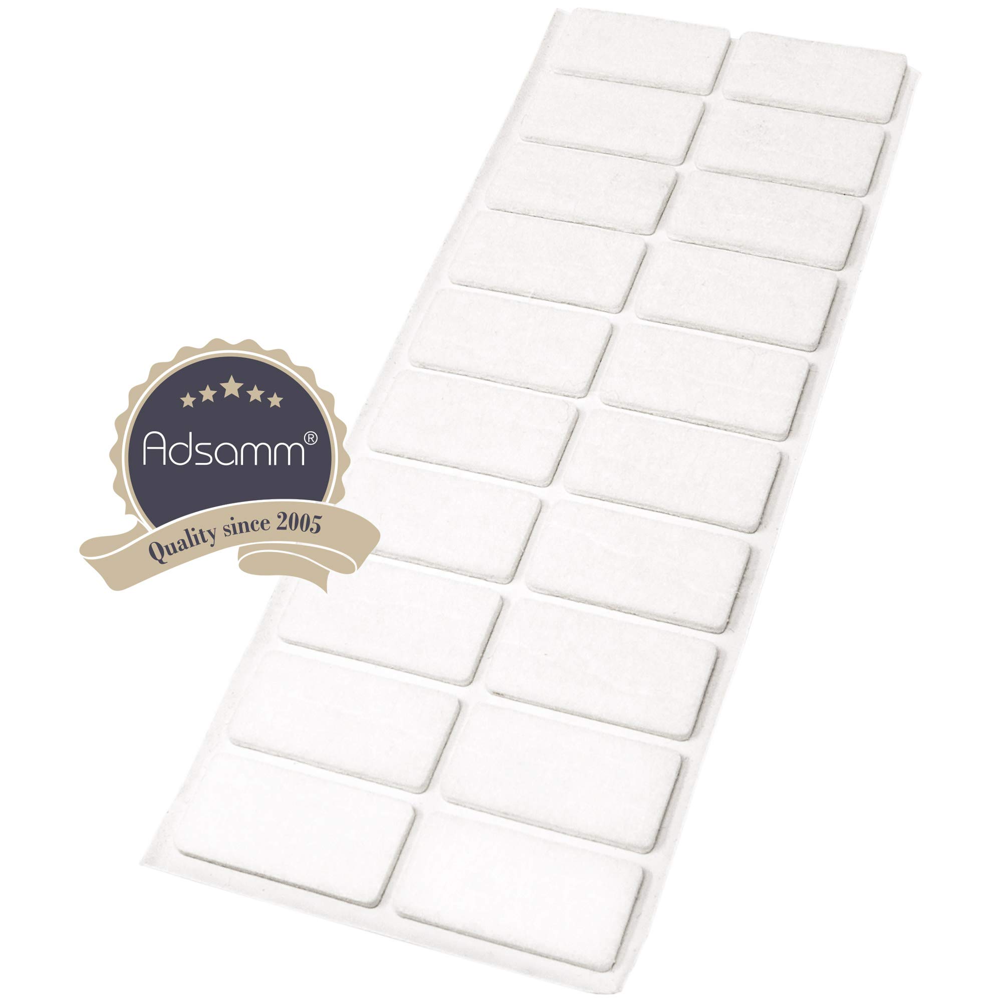Adsamm® / 20 x feltrini autoadesivi/Bianco / 20x40 mm/Rettangolare/piedini per mobili in feltro da 3.5 mm di spessore/pad protettivi per arredi
