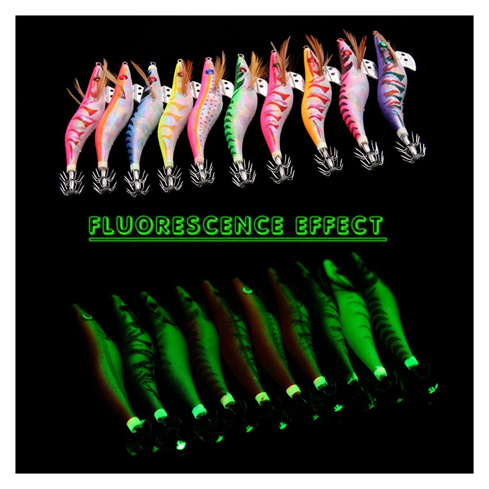 Señuelos de Pesca Señuelos de pesca Cebo de calamar Camarón de madera Jig gancho Pesca Pulpo de pulpo señuelos Jigging LUTE LURE LUTING LUMING CON BOLSA 10pcs Cebos Artificiales ( Color : 12g 10pcs )