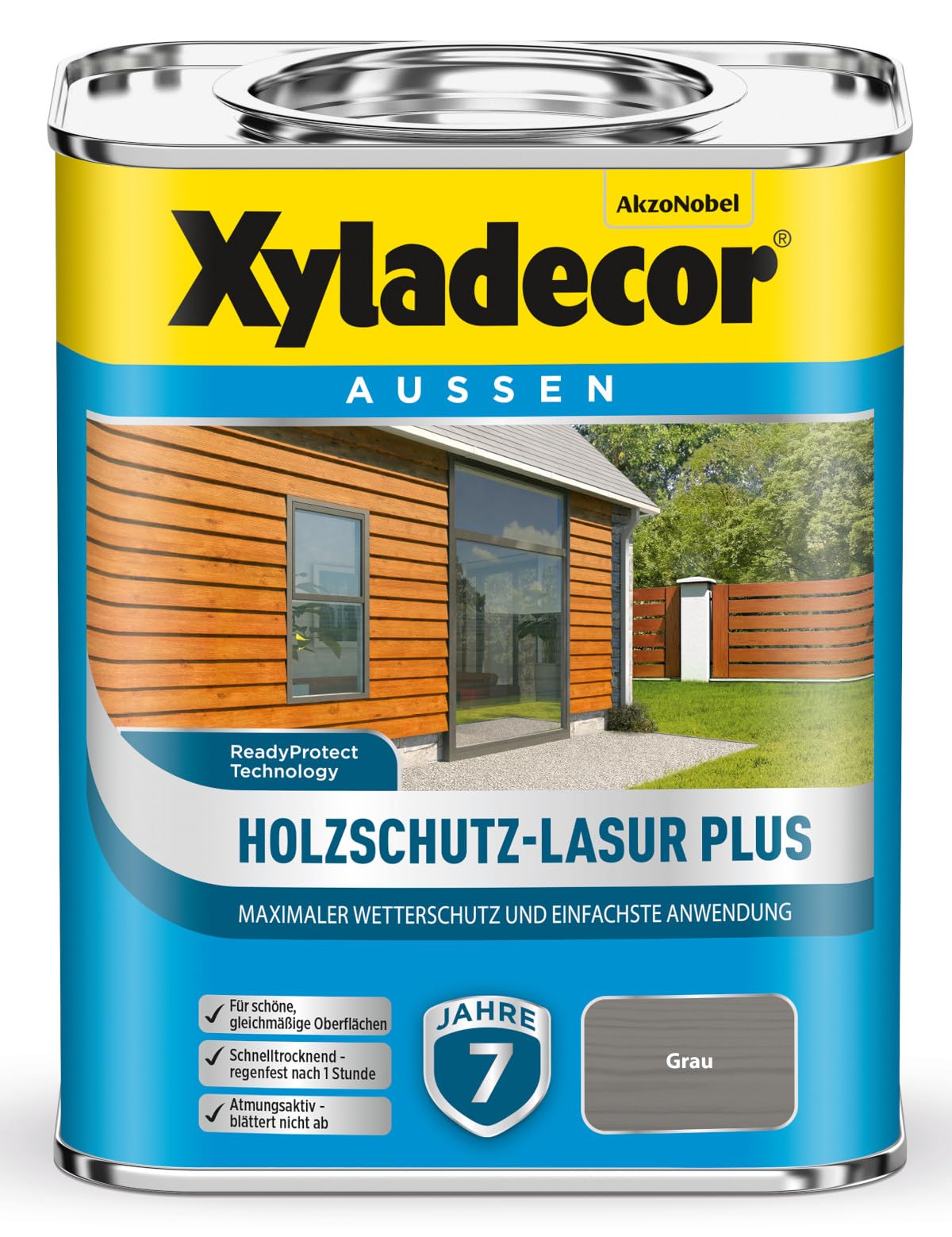 Xyladecor Holzschutz-Lasur Plus, Maximaler Wetterschutz und einfachste Anwendung, Grau, 750 ml