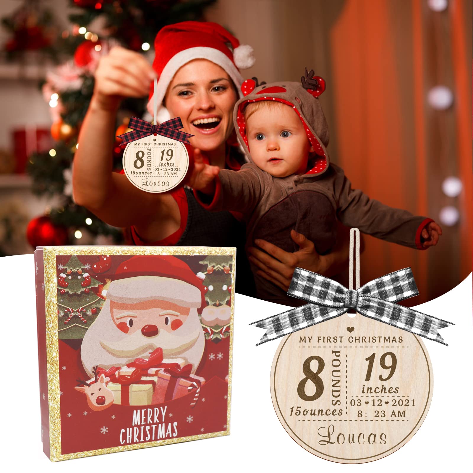 Mayyi Baby Birth Statistics Christmas Ornament 2021,Personalized Custom Engraving Wooden Calendar,Baby Birth Announcement,New Baby Gift?My First Christmas Baby Ornament (01 Style)