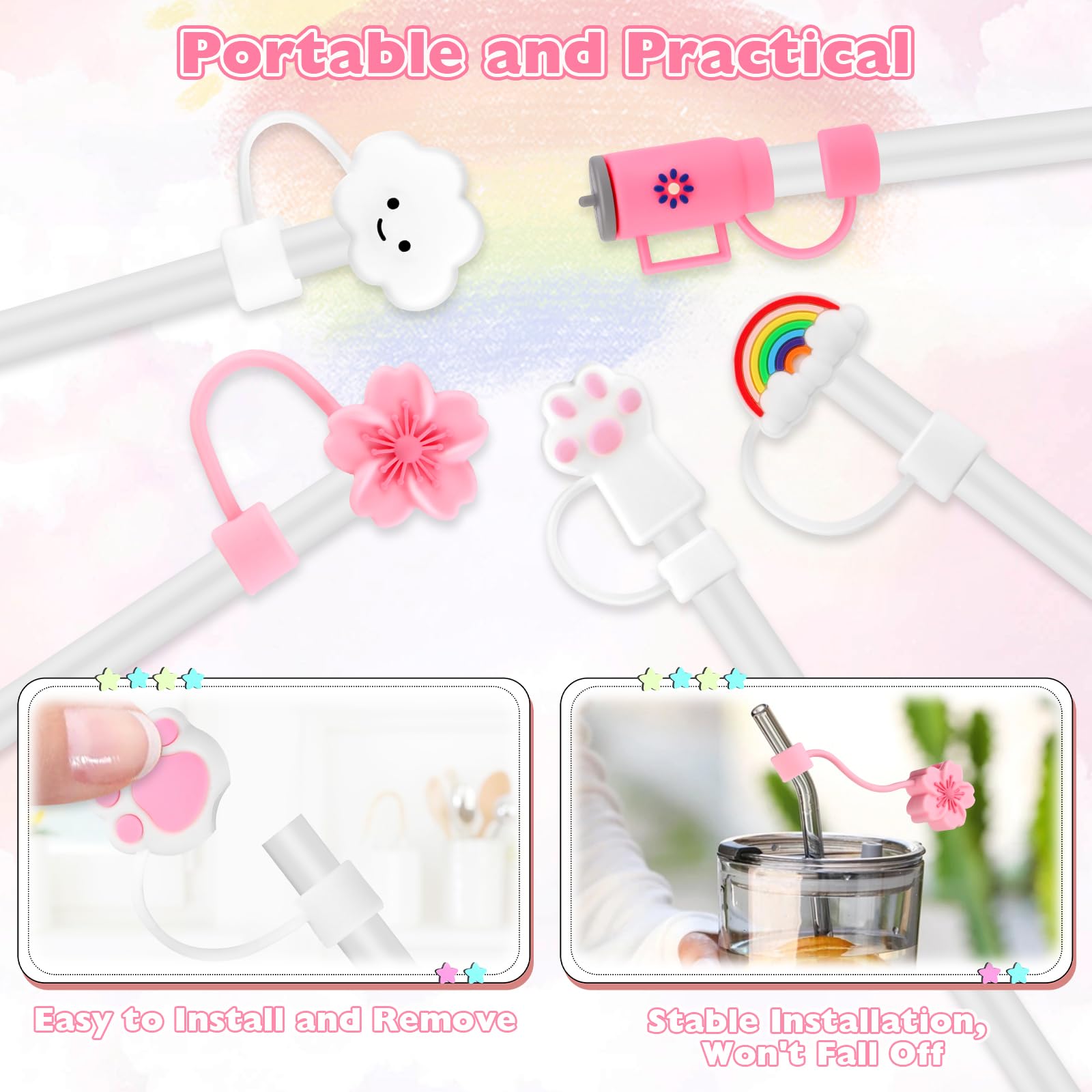 Accesorios Decorativos Para Pajitas De Stanley Cup - 8 Piezas De Silicona, Antipelos, Compatibles Con Vasos De 30 Y 40 Oz