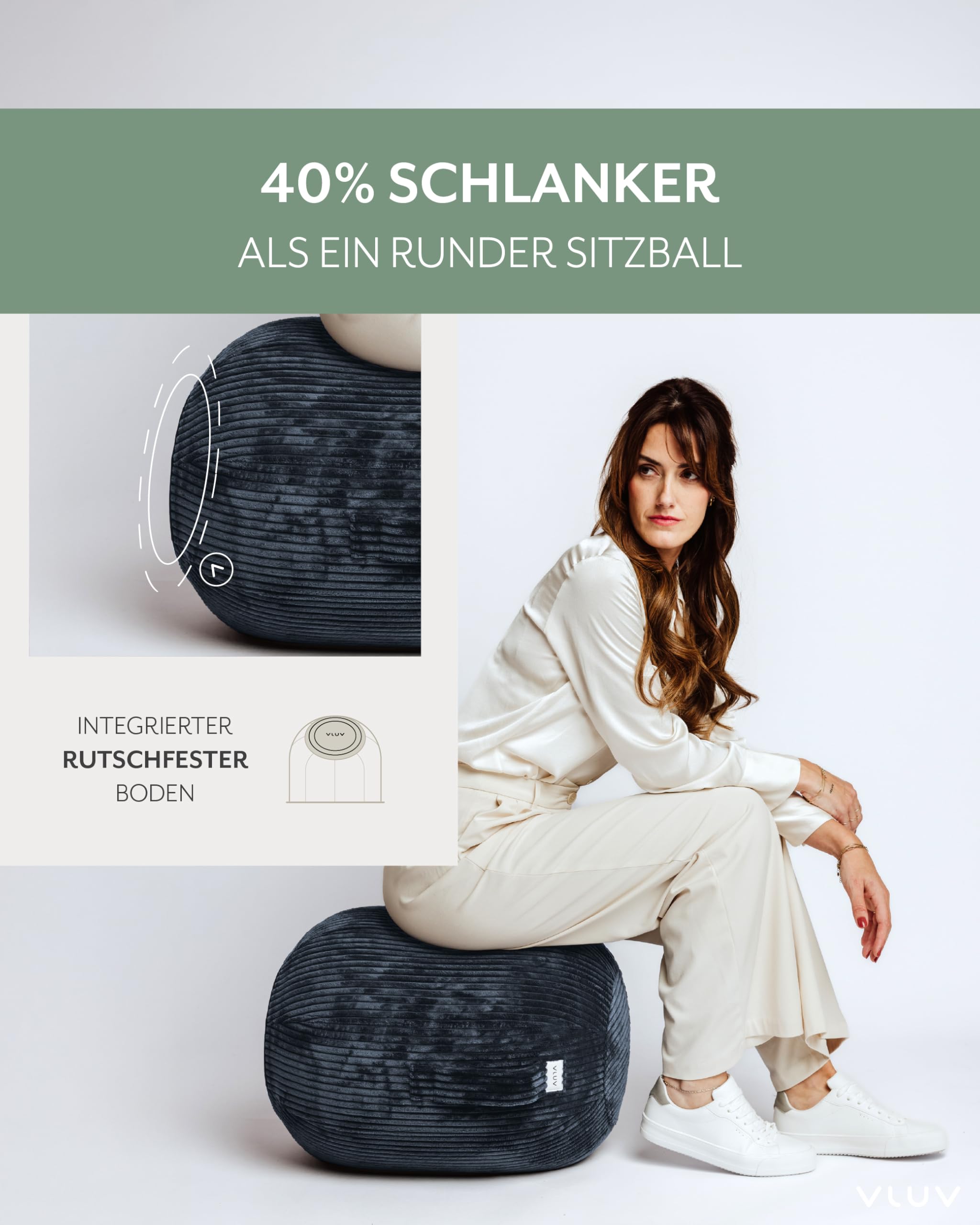 VLUV® KAPSUL VLIP Balance-Kapsel [Atmungsaktiv mit Tragegriff und Wegrollschutz] Waschbarer Stoffbezug | Ergonomischer Hocker | Schreibtischhocker | Wackelhocker | Sitzball Büro Ergonomisch