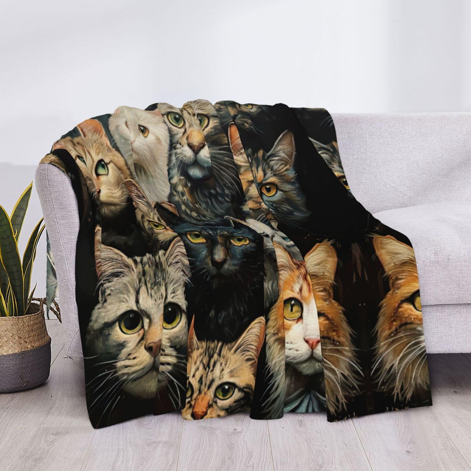 Manta de gato para sofá, cama, tamaño Queen, suave, ligera, afelpada, cálida y acogedora, manta de lujo