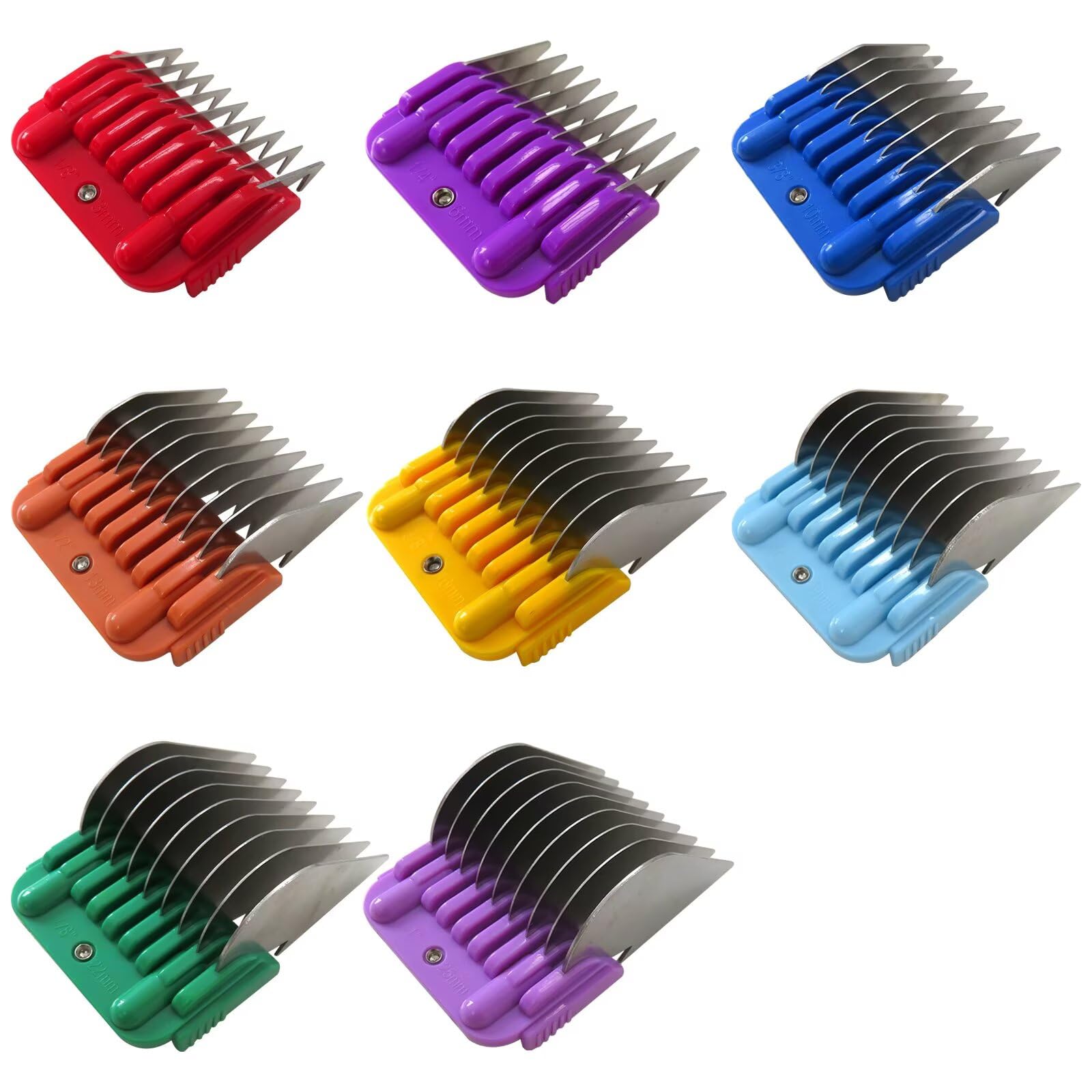 USonline911 8 Color Stainless Steel Guide Combs 3/6/10/13/16/19/22/25mm Set Fit for Oster’s,for Wahl’s and for Andis’ Detachable-Style Clippers