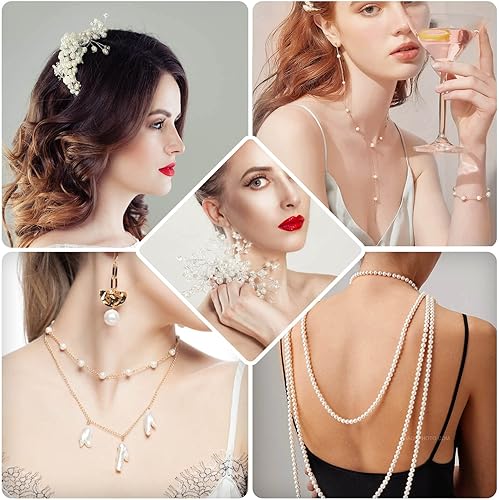 Miniatura 9 de anezus Cuentas de perlas para manualidades, 500 perlas falsas de color marfil, cuentas pequeñas de 0.394 pulgadas con agujeros para hacer joyas,