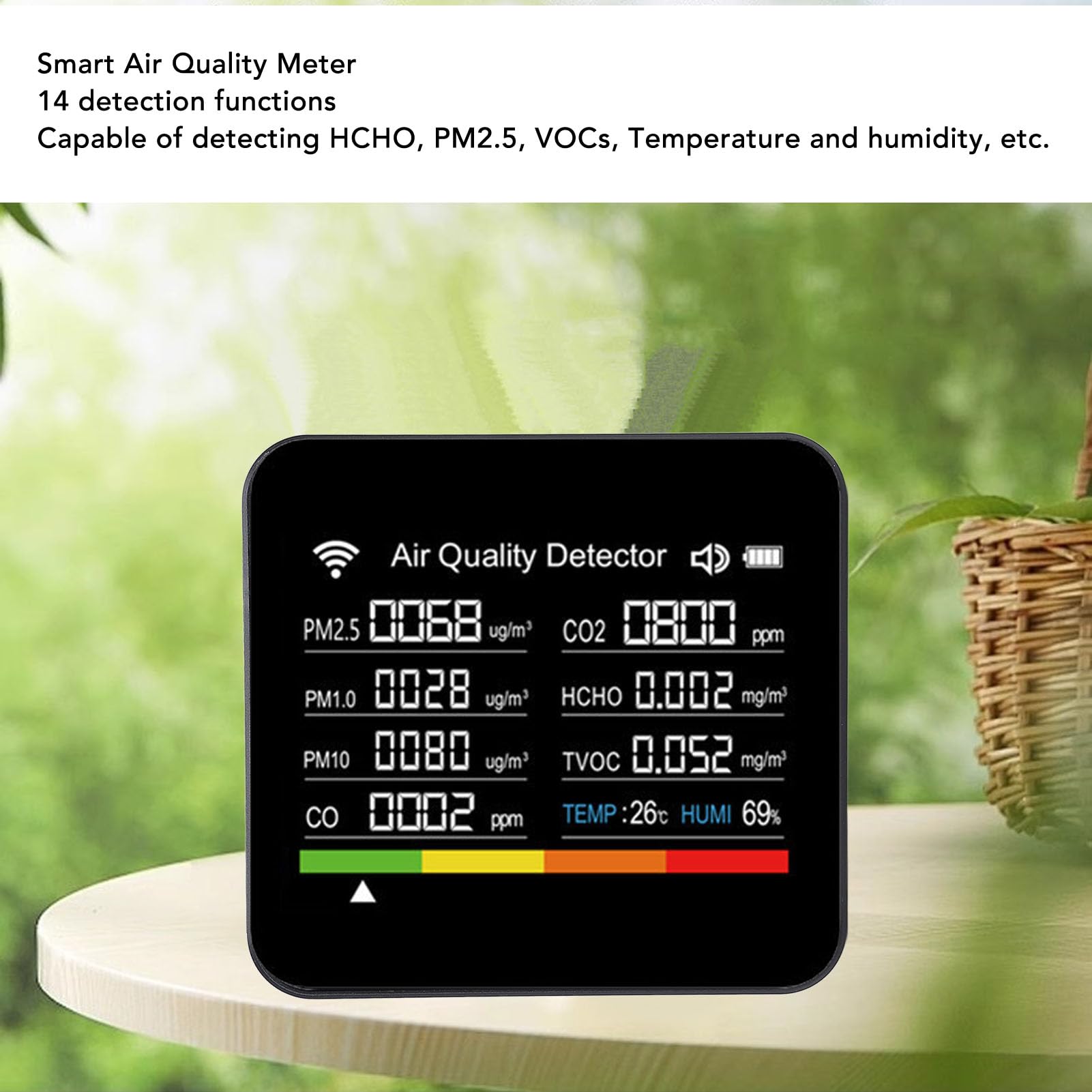 Precyzyjny Inteligentny Czujnik Jakości Powietrza 14 w 1 HCHO PM2.5 VOC Tester Temperatury i Wilgotności dla Aplikacji, Przenośny Miernik Jakości Powietrza w Pomieszczeniach WiFi do