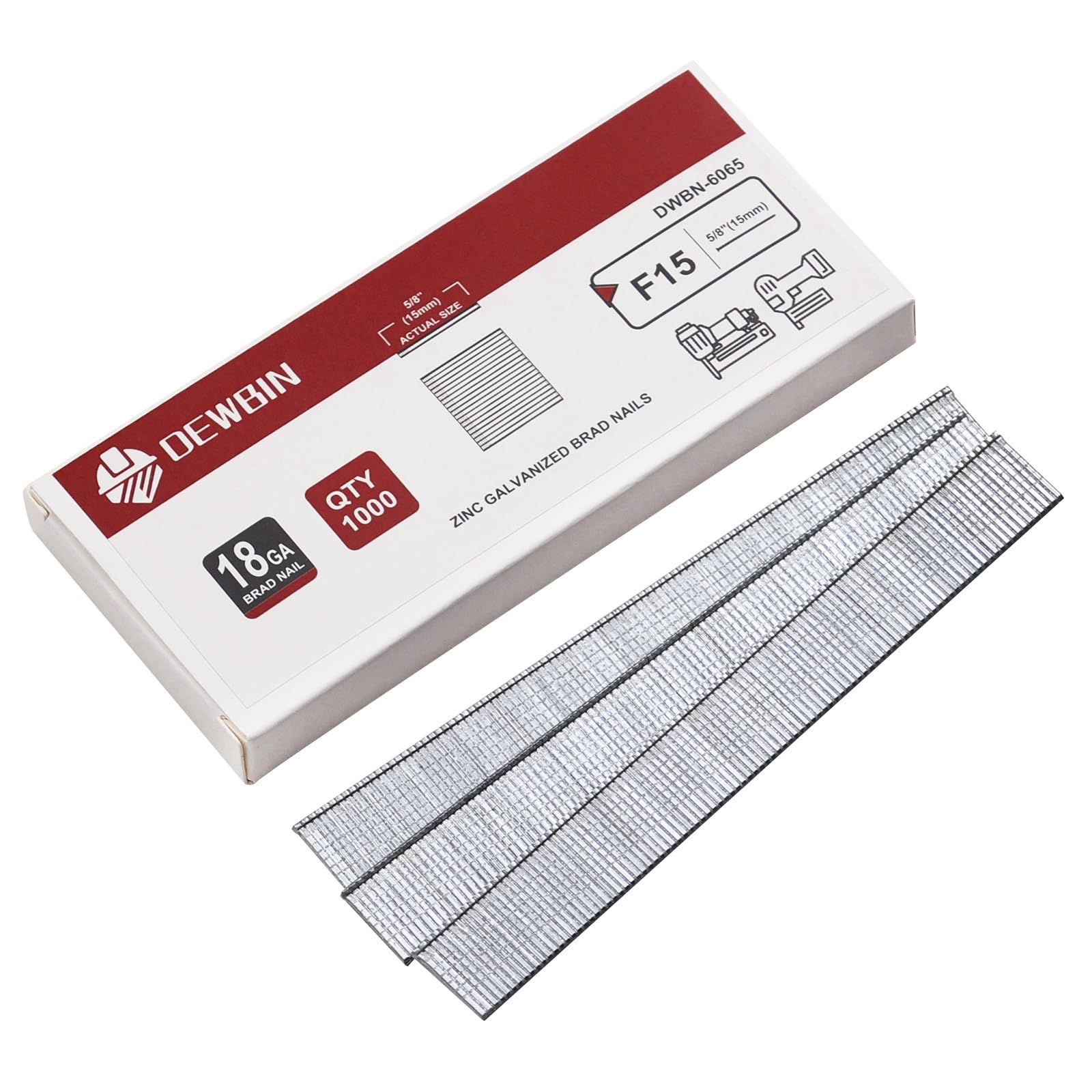 DEWBIN 18 Gauge Brad Nails, 1000 Counts 5/8-inch 18 GA Brad Nails, Galvanized Nails for Nail Gun, Finishing Nail Gun Nails for Pneumatic, Electric