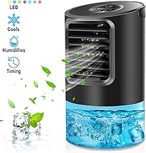Portable Air Conditioner Fan, Mikikin Personal Space Air Conditioner Desk Fan Mini Evaporative Air Cooler Quiet Humidifier Cooling Fan with Handle, 7 Colors LED Lights, 3 Speeds for Home, Office, Room - coolthings.us