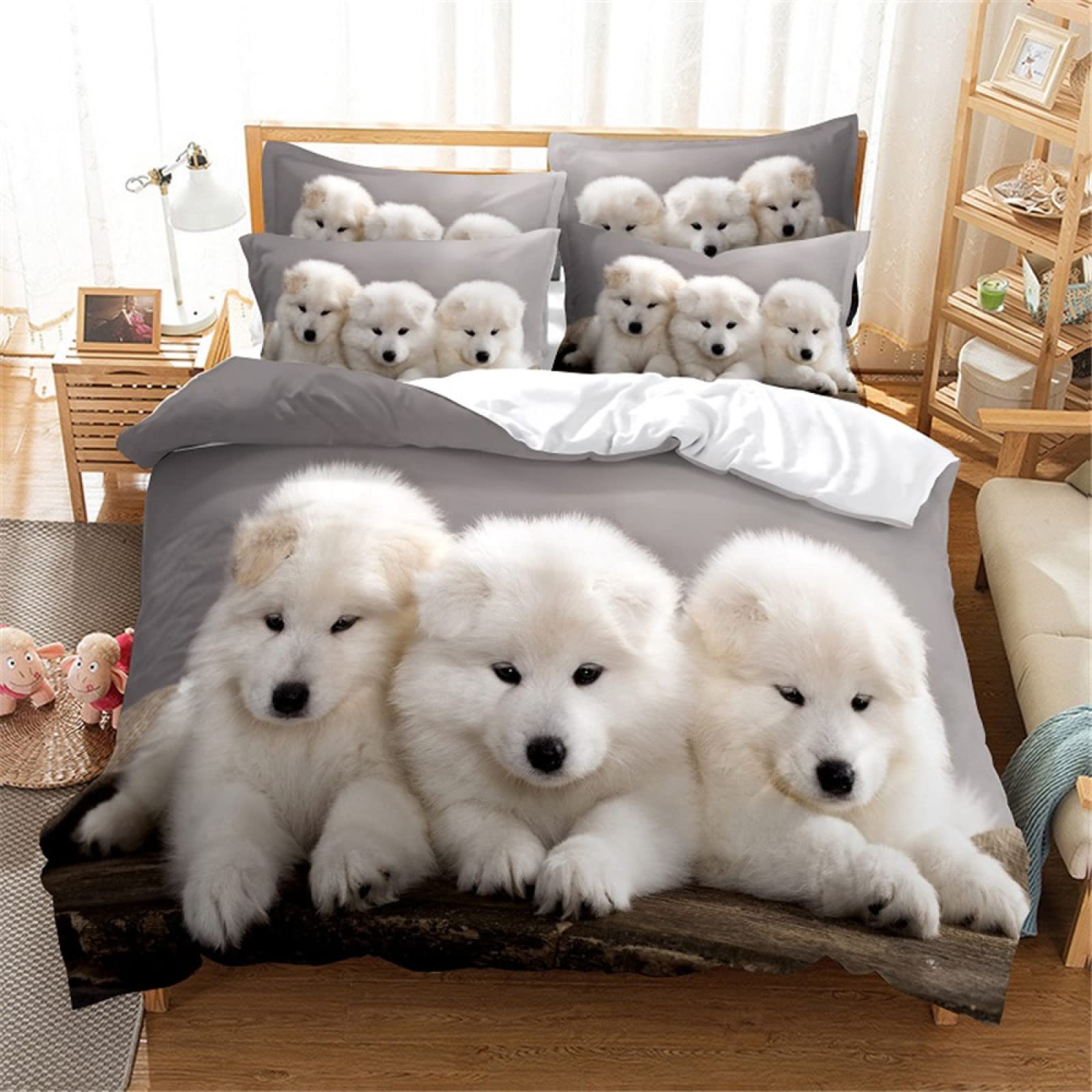 Parure de lit 90x190 chien gris anti-plis et facile à laver pour ado