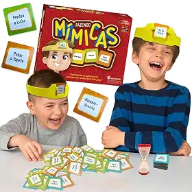 Jogo de Mímica Infantil Educativo 216 Cartas Tabuleiro Interativo Divertido para Crianças 8 9 10 11 anos Meninos Meninas Presente Natal Dia das Crianças Aniversário Gincana Família Escola Amigos Festa