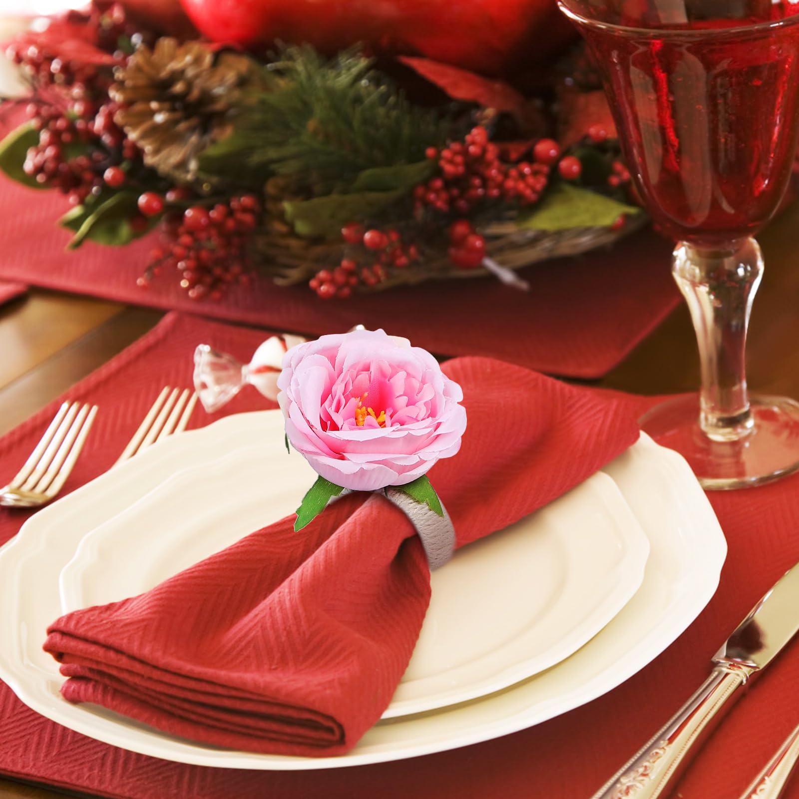 ULTECHNOVO Flower Napkin Rings Set, Napkin Rings Set of 6 - Image 2