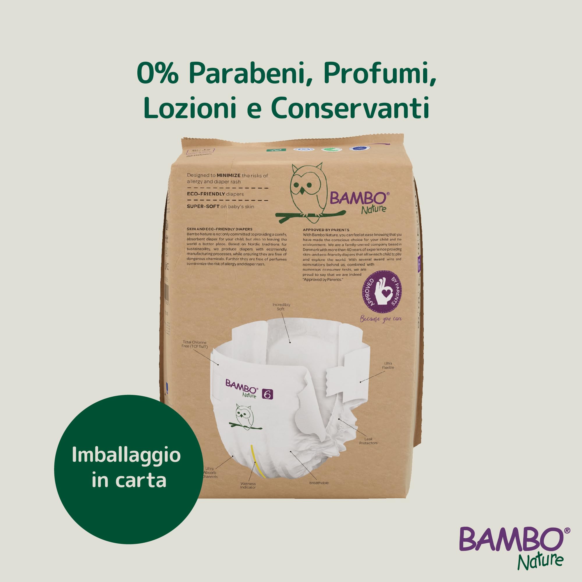 Bambo Nature Pannolini taglia 4 (7-14 kg) 144 pz. Scatola mensile premium protezione perdite dermatologicamente testati