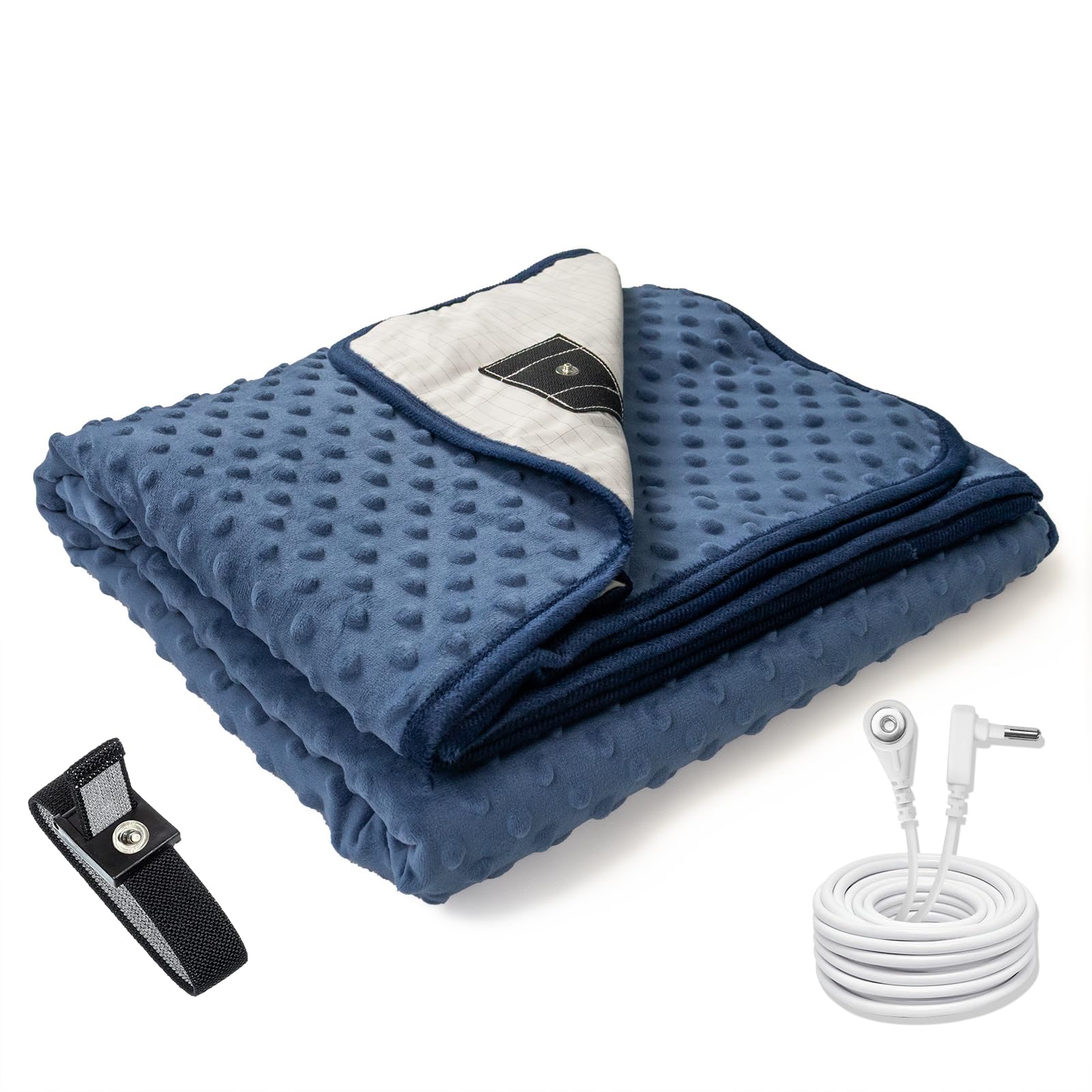 NHIDKU Grounding Throw for Improve Sleep,Grounding Blanket with Grounding Wristband,Cozy Blankets on Sofa (Navy Blue, 50 * 60IN)