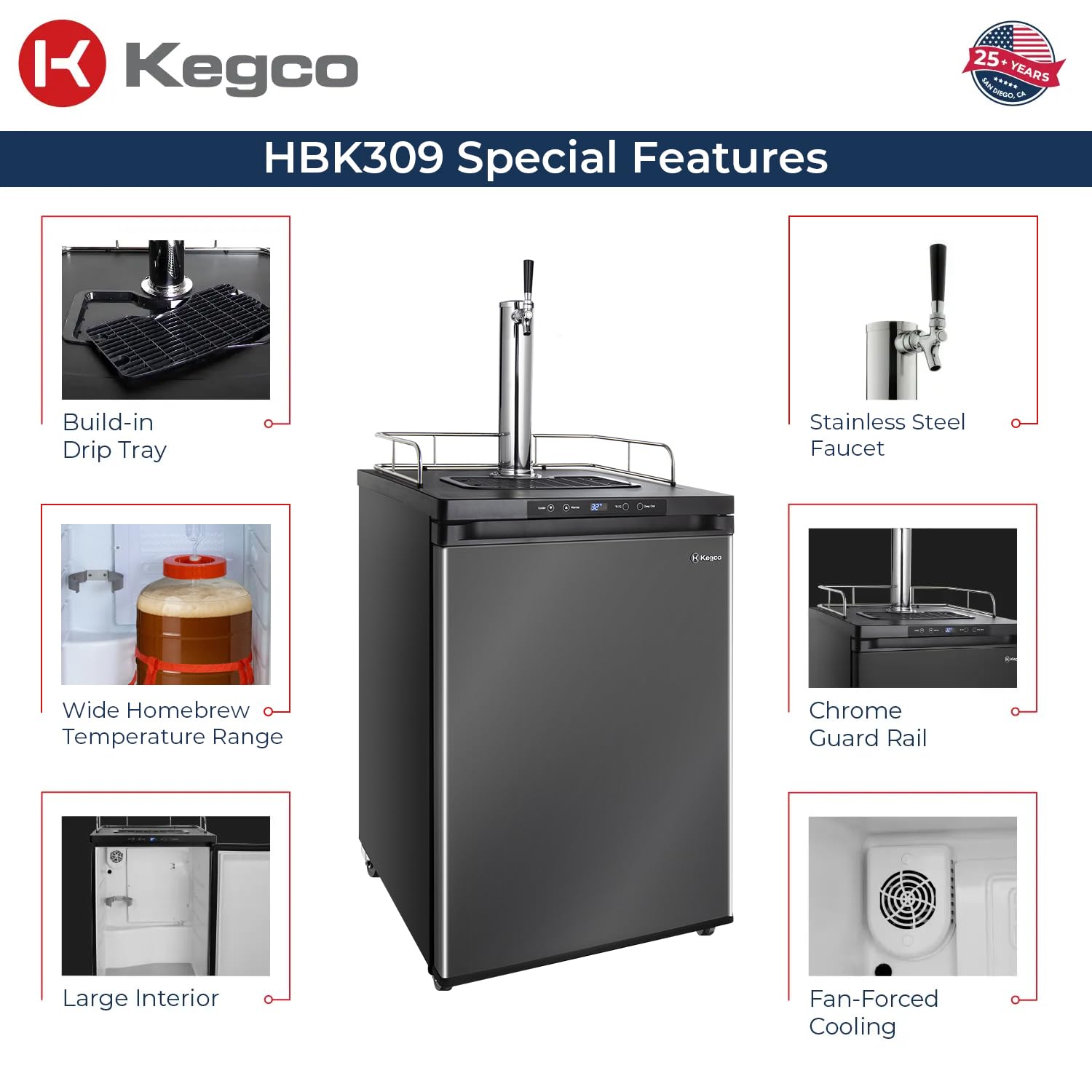 Kegco HBK309X-1 Keg Dispenser, 1 faucet without keg Black Stainless Steel
