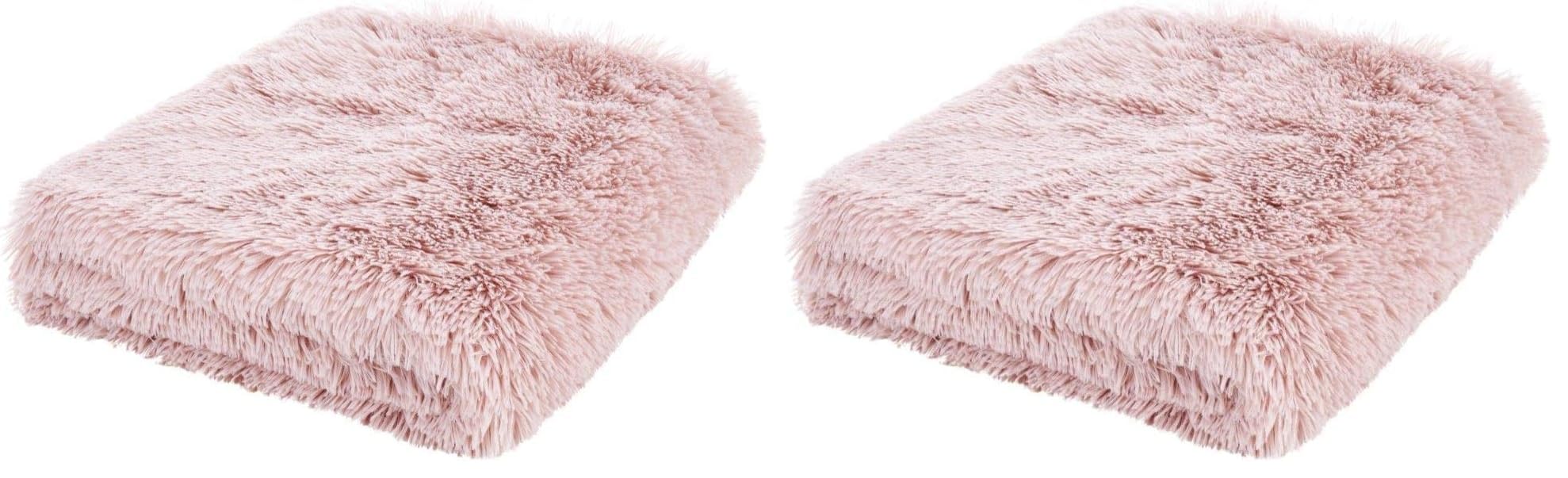 Plaid à poils longs Catherine Lansfield rose pâle couverture lit jeté de canapé 150x200