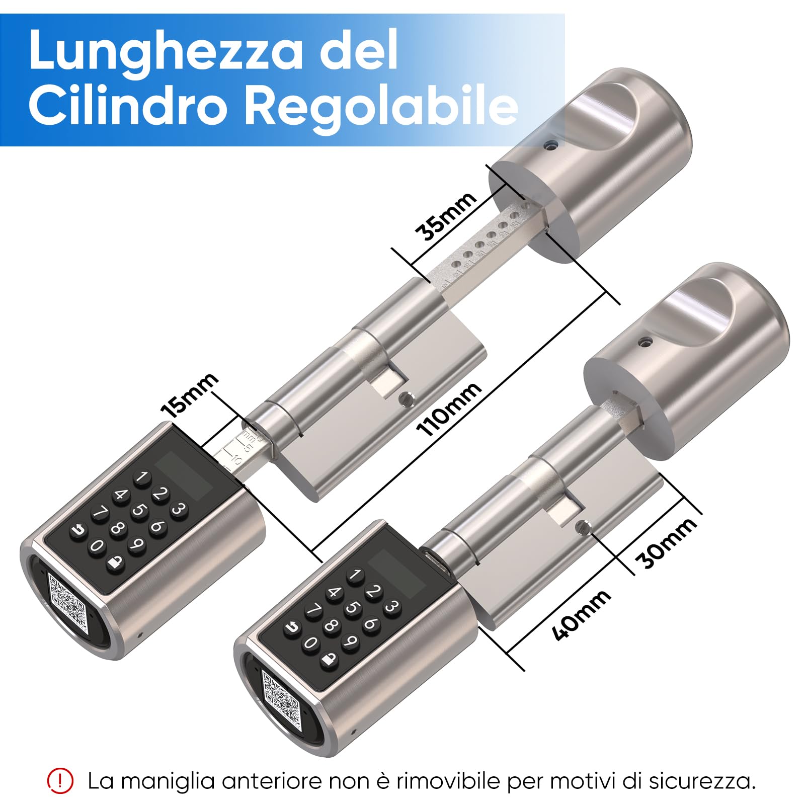 RUILON Serratura elettronica intelligente, Wifi/Password/Scheda RFID/Bluetooth/APP Serratura della porta, Serrature per porte regolabili per spessori della porta 50-100mm